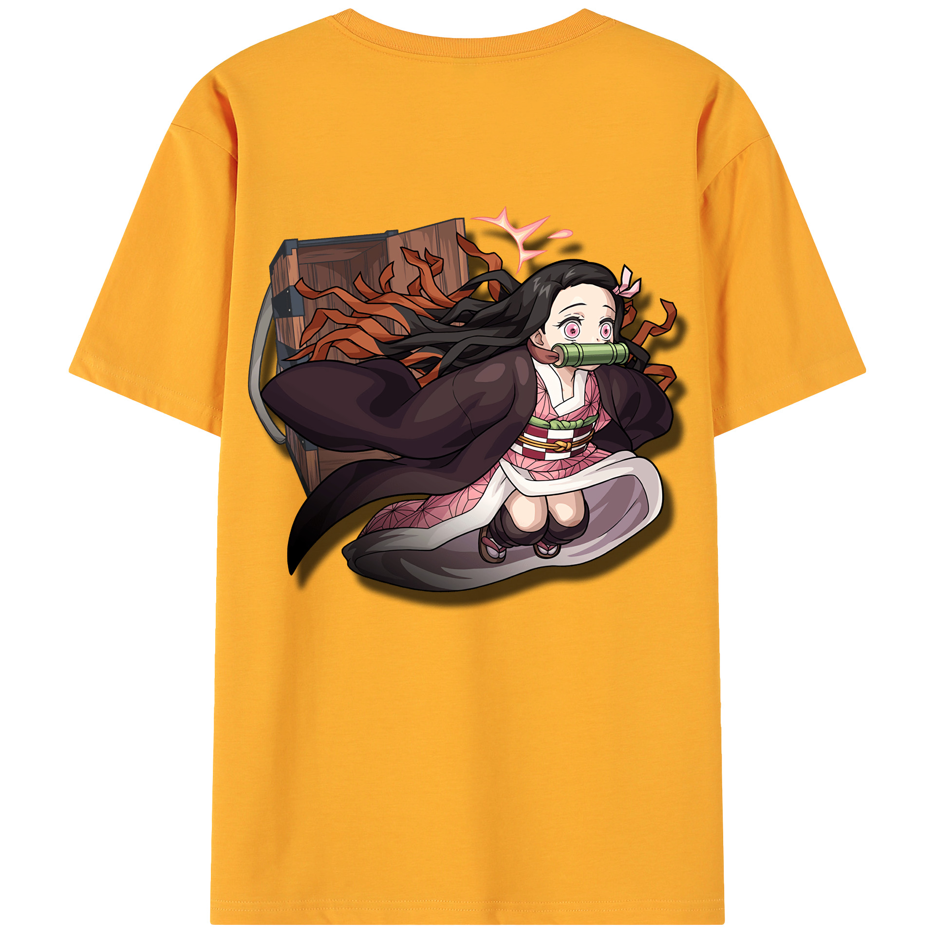 （画像用） 鬼滅の刃（きめつのやいば）竈門 禰󠄀豆子／かまど ねずこ Kamado Nezuko 綿100％ メンズ半袖Tシャツ（バックプリント） 通気性