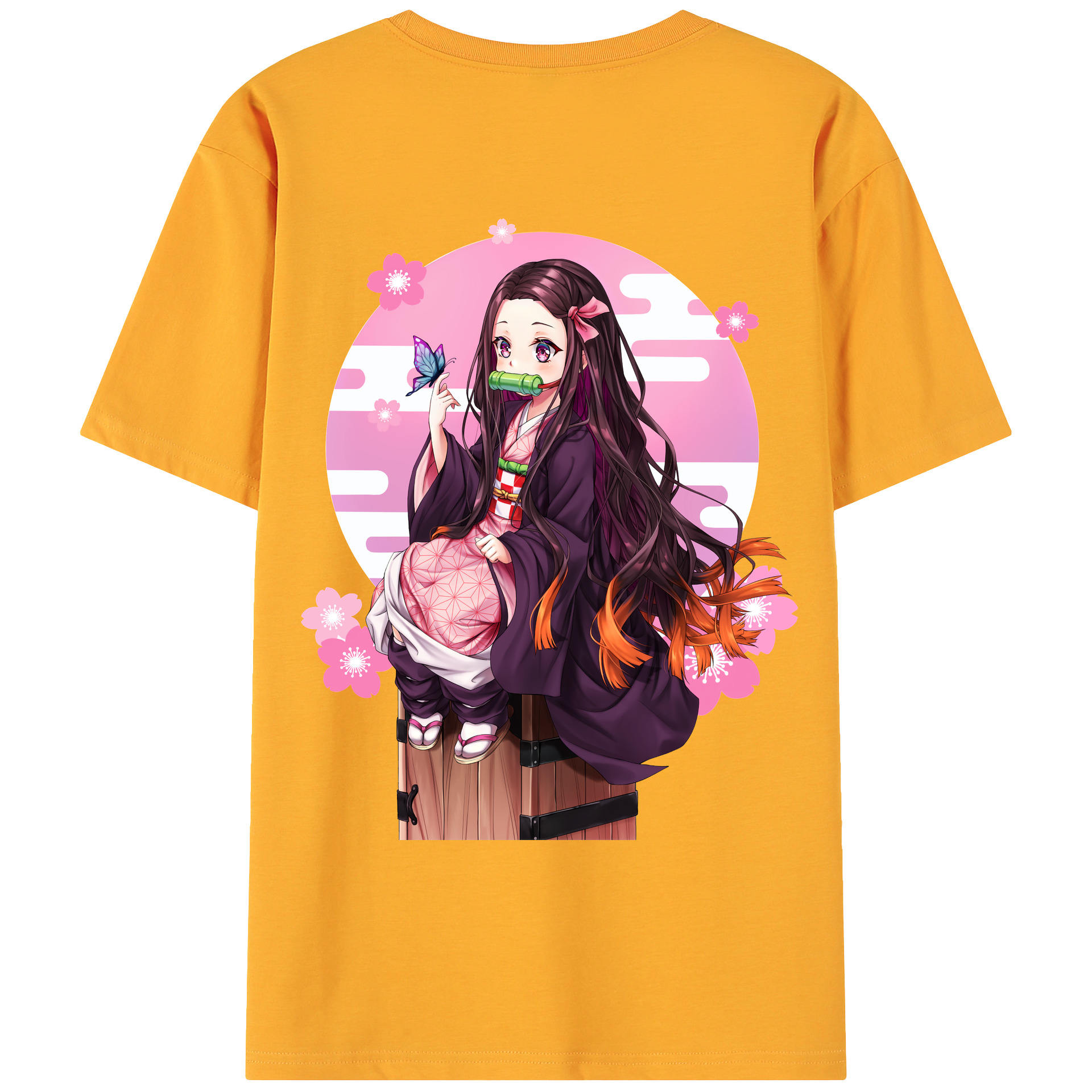 （画像用） 鬼滅の刃（きめつのやいば）竈門 禰󠄀豆子／かまど ねずこ Kamado Nezuko 綿100％ メンズ半袖Tシャツ（バックプリント） 通気性