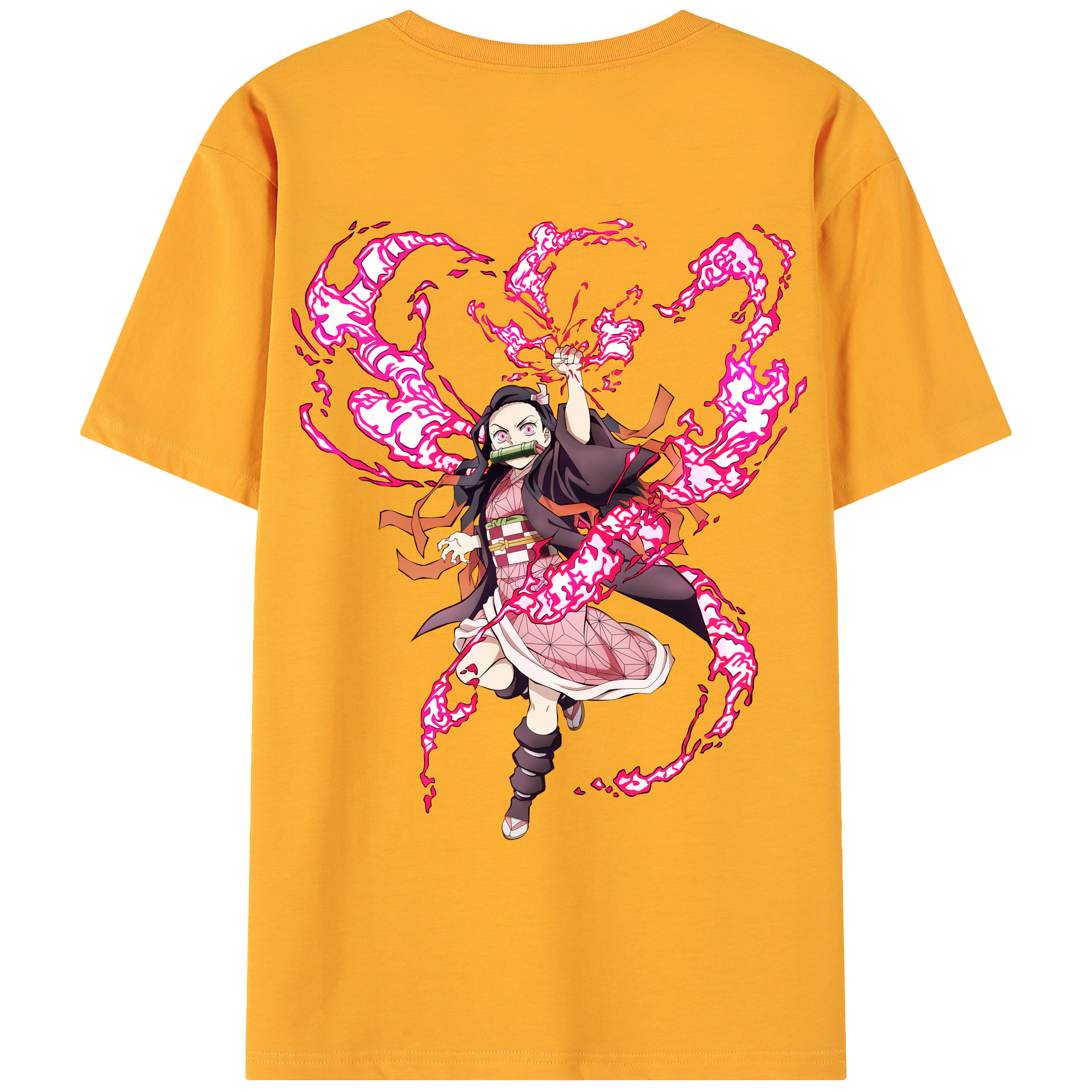 （画像用） 鬼滅の刃（きめつのやいば）竈門 禰󠄀豆子／かまど ねずこ Kamado Nezuko 綿100％ メンズ半袖Tシャツ（バックプリント） 通気性