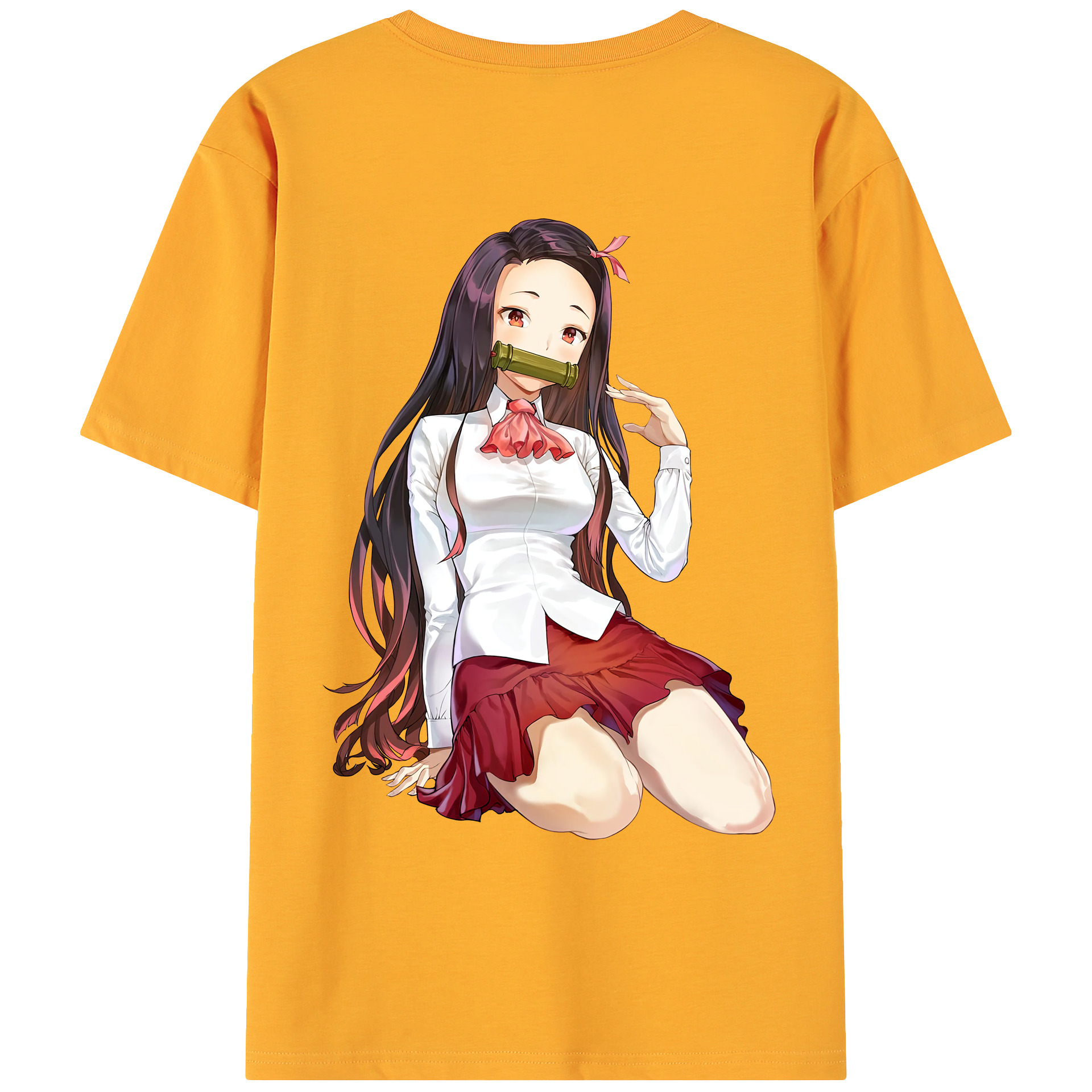 （画像用） 鬼滅の刃（きめつのやいば）竈門 禰󠄀豆子／かまど ねずこ Kamado Nezuko 綿100％ メンズ半袖Tシャツ（バックプリント） 通気性