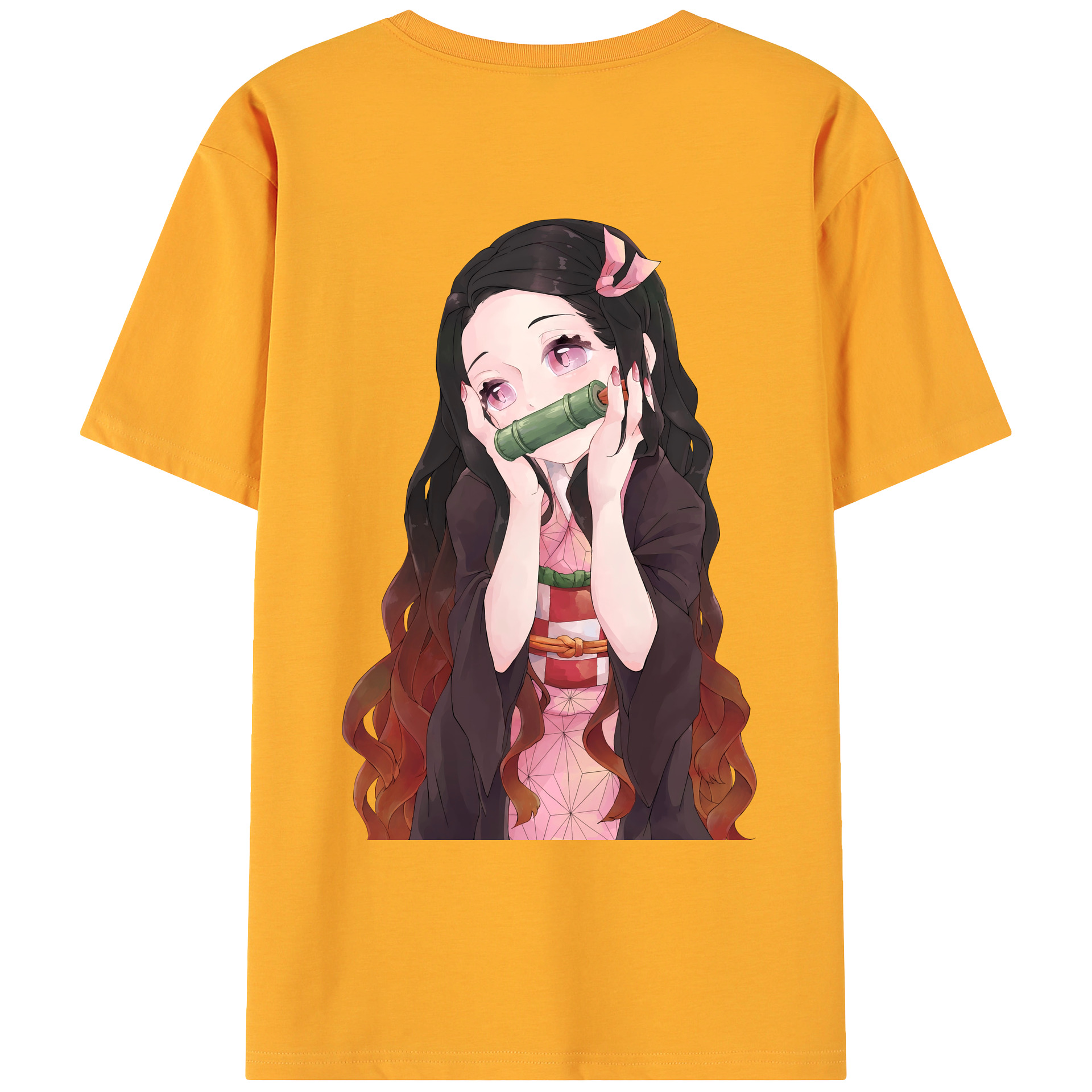 （画像用） 鬼滅の刃（きめつのやいば）竈門 禰󠄀豆子／かまど ねずこ Kamado Nezuko 綿100％ メンズ半袖Tシャツ（バックプリント） 通気性