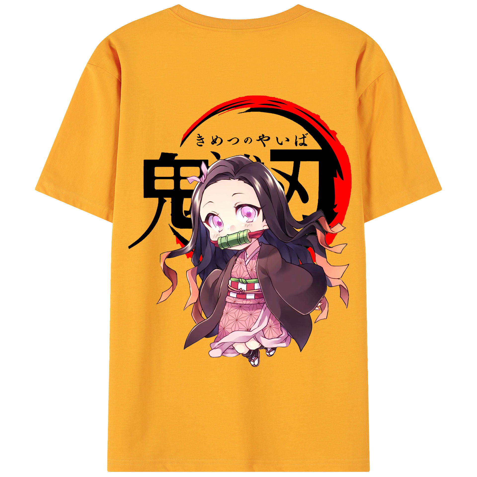 （画像用） 鬼滅の刃（きめつのやいば）竈門 禰󠄀豆子／かまど ねずこ Kamado Nezuko 綿100％ メンズ半袖Tシャツ（バックプリント） 通気性