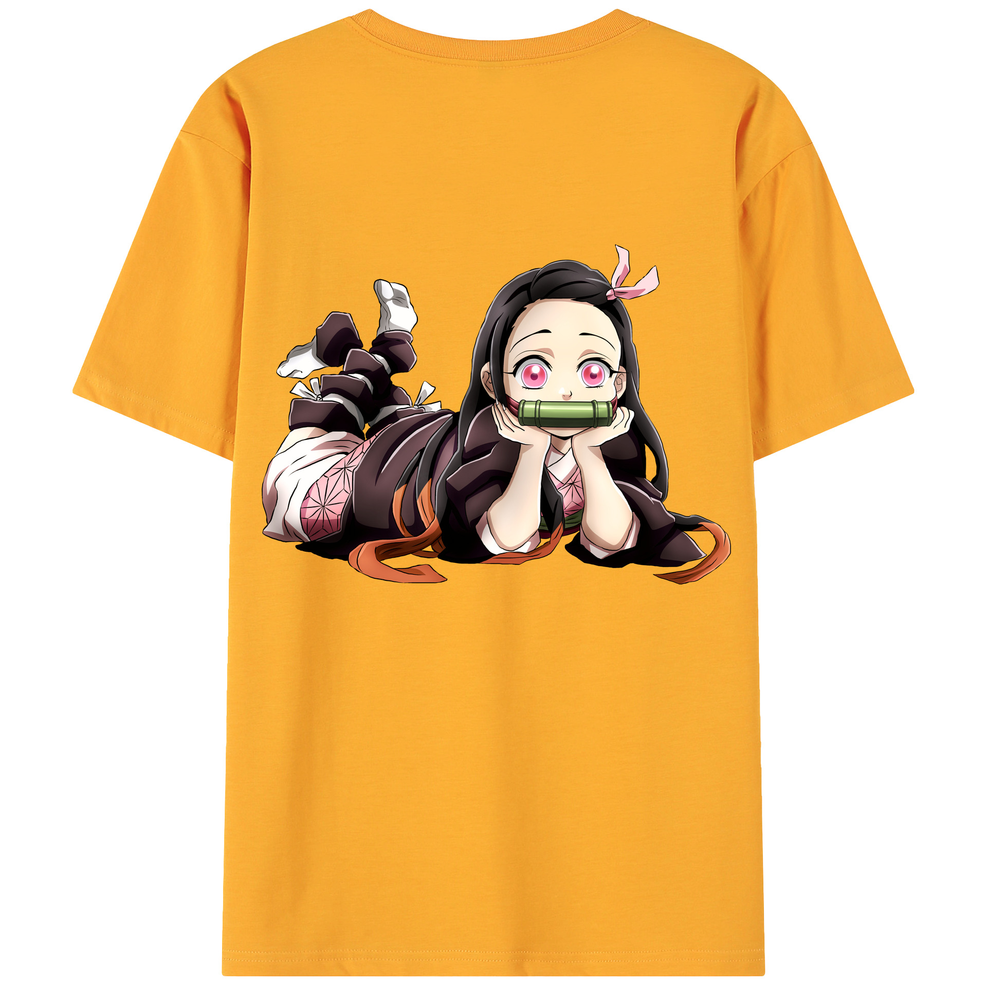 （画像用） 鬼滅の刃（きめつのやいば）竈門 禰󠄀豆子／かまど ねずこ Kamado Nezuko 綿100％ メンズ半袖Tシャツ（バックプリント） 通気性