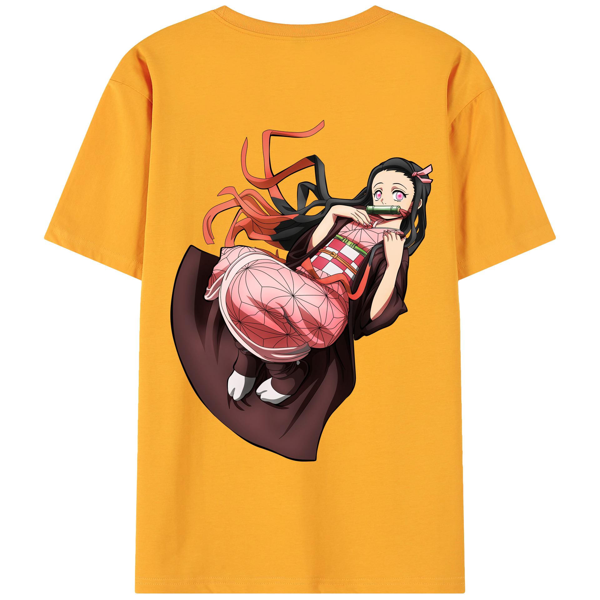 （画像用） 鬼滅の刃（きめつのやいば）竈門 禰󠄀豆子／かまど ねずこ Kamado Nezuko 綿100％ メンズ半袖Tシャツ（バックプリント） 通気性