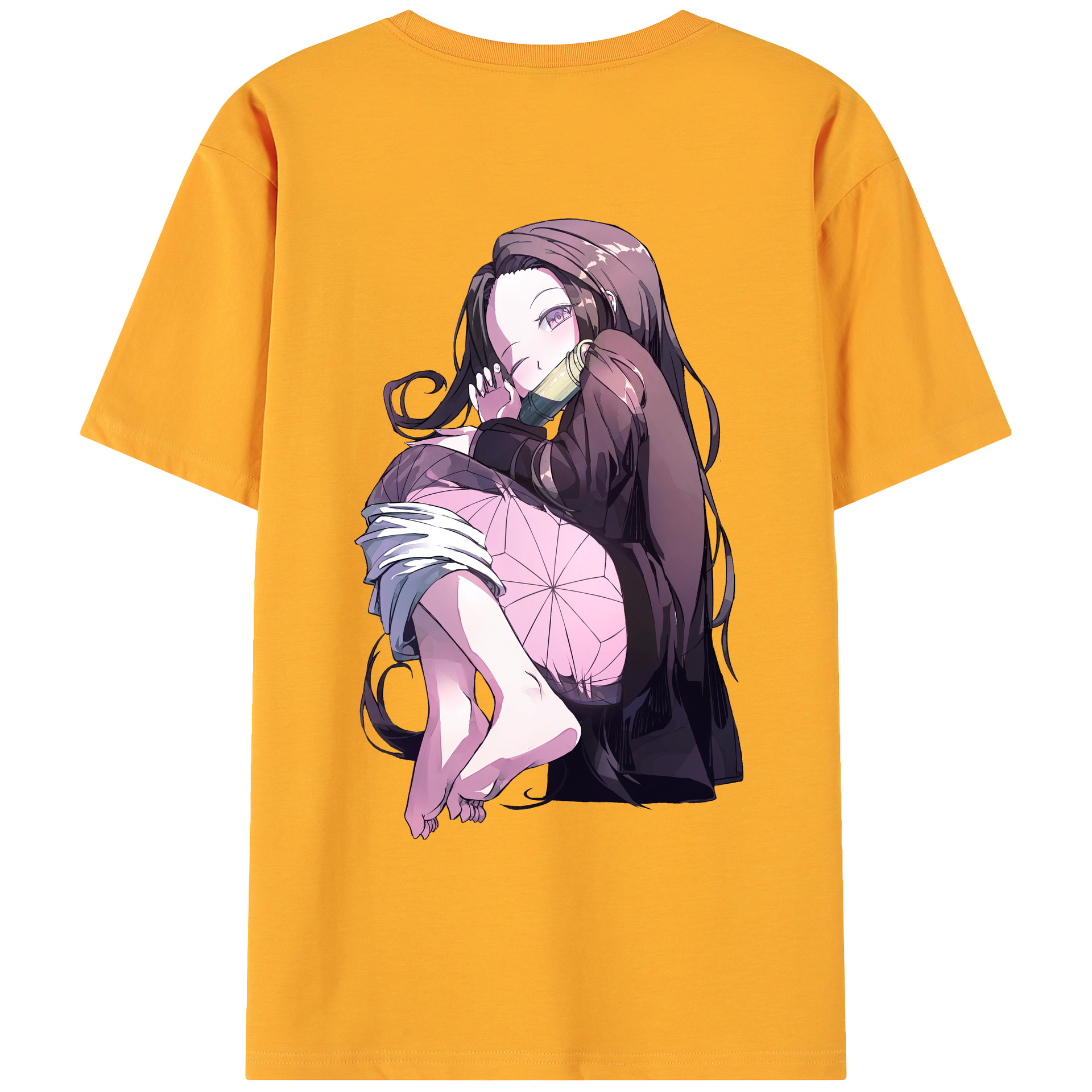 （画像用） 鬼滅の刃（きめつのやいば）竈門 禰󠄀豆子／かまど ねずこ Kamado Nezuko 綿100％ メンズ半袖Tシャツ（バックプリント） 通気性