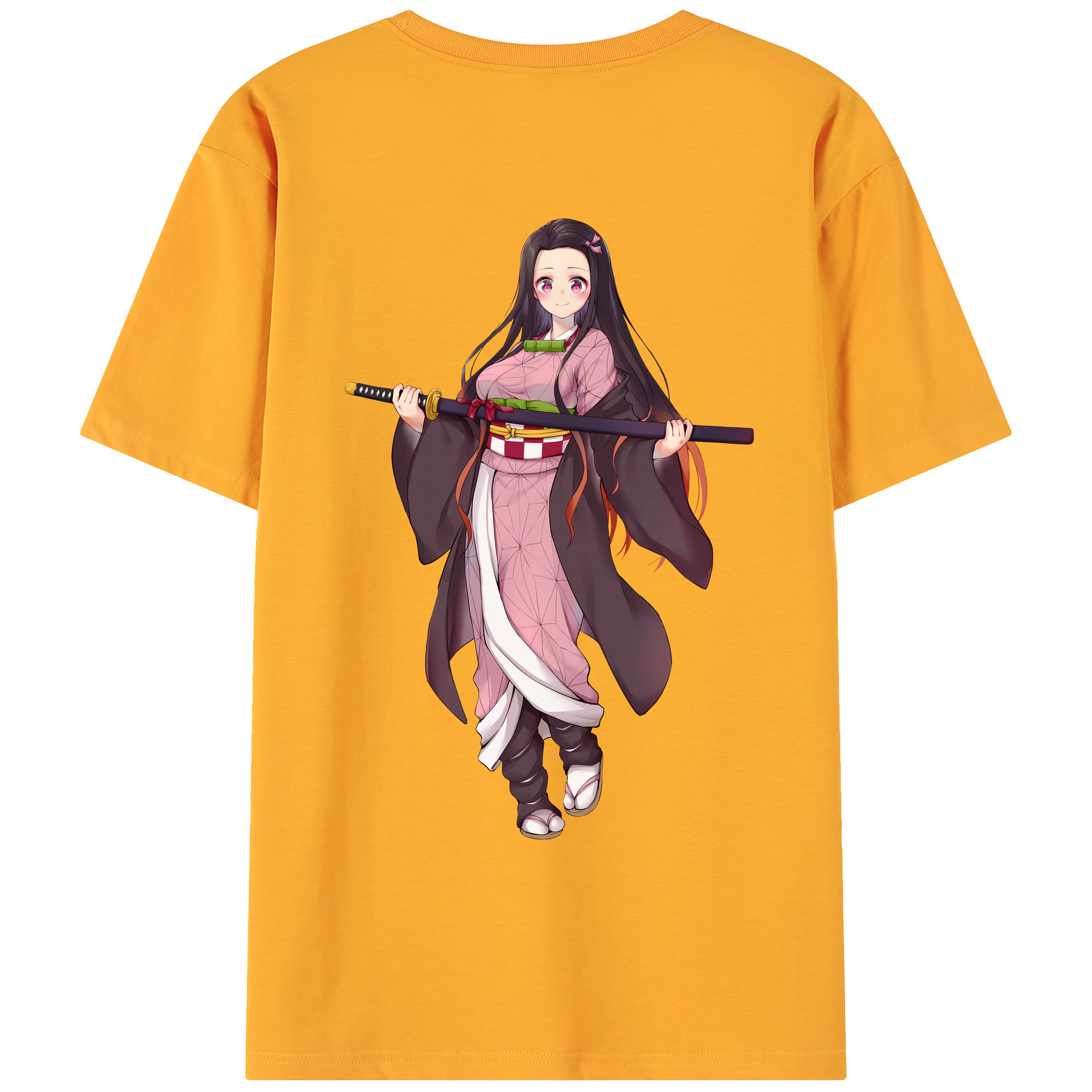 （画像用） 鬼滅の刃（きめつのやいば）竈門 禰󠄀豆子／かまど ねずこ Kamado Nezuko 綿100％ メンズ半袖Tシャツ（バックプリント） 通気性