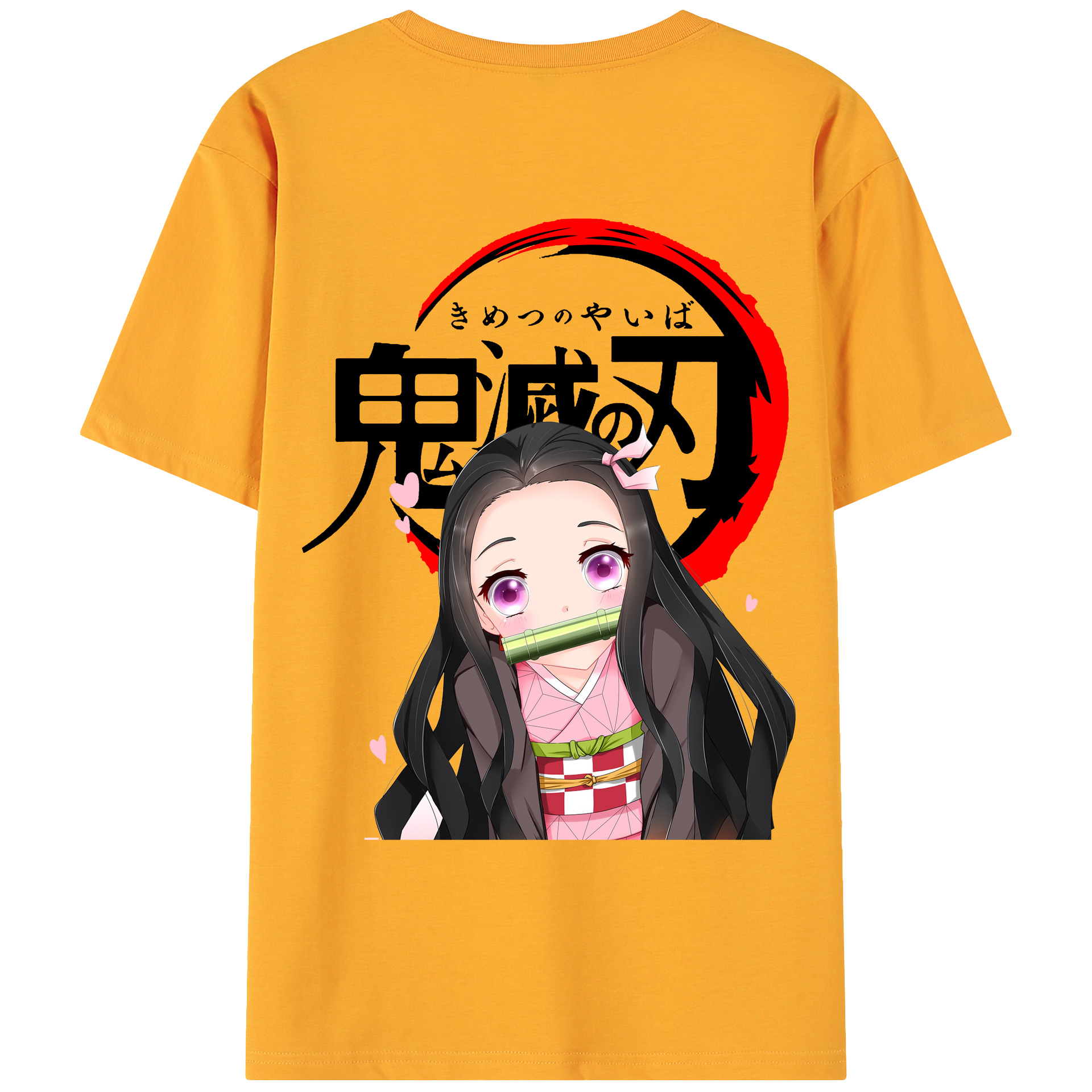 （画像用） 鬼滅の刃（きめつのやいば）竈門 禰󠄀豆子／かまど ねずこ Kamado Nezuko 綿100％ メンズ半袖Tシャツ（バックプリント） 通気性