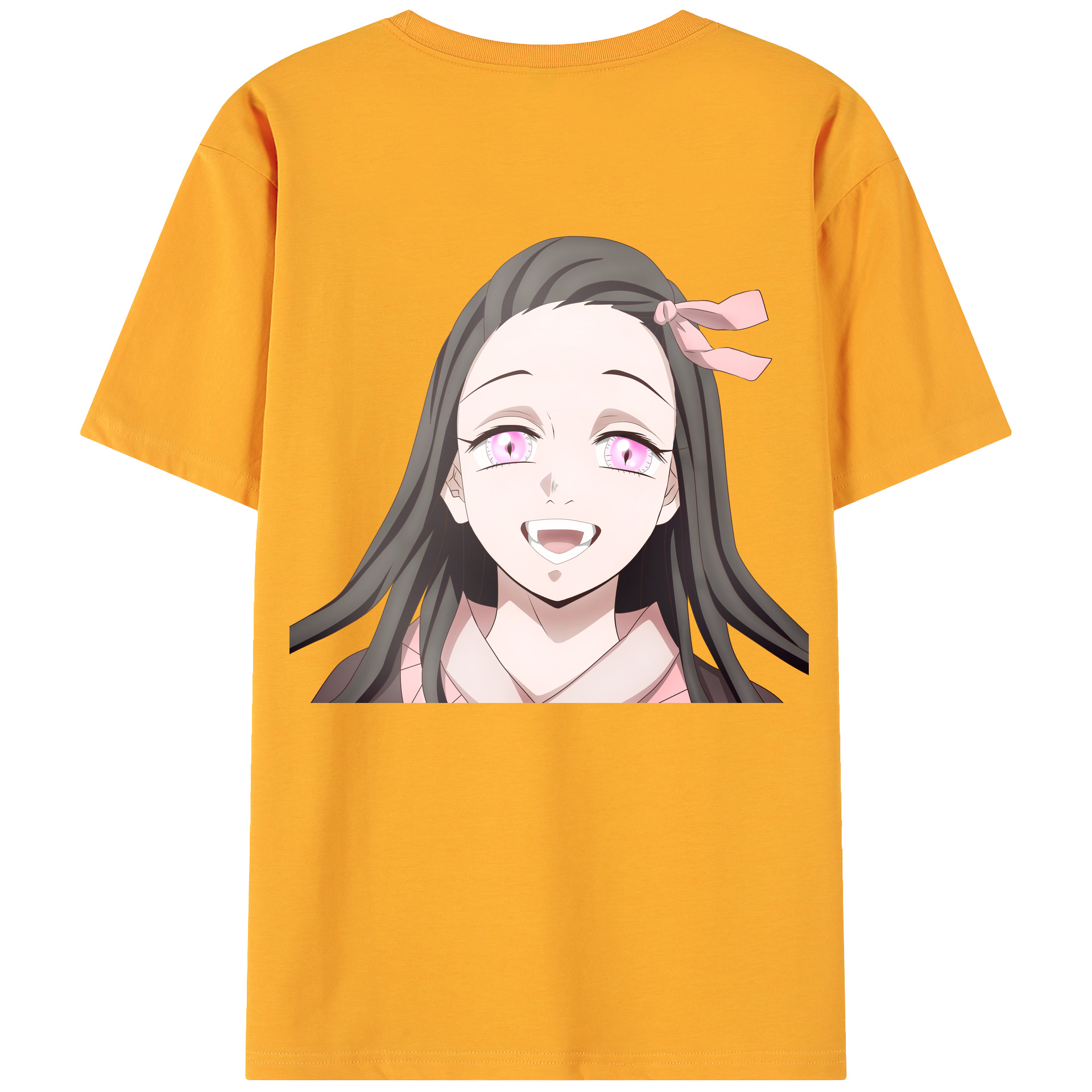 （画像用） 鬼滅の刃（きめつのやいば）竈門 禰󠄀豆子／かまど ねずこ Kamado Nezuko 綿100％ メンズ半袖Tシャツ（バックプリント） 通気性