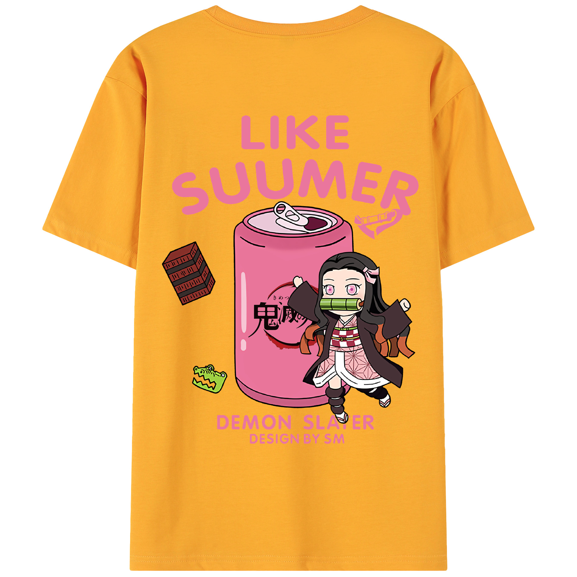 （画像用） 鬼滅の刃（きめつのやいば）竈門 禰󠄀豆子／かまど ねずこ Kamado Nezuko 綿100％ メンズ半袖Tシャツ（バックプリント） 通気性