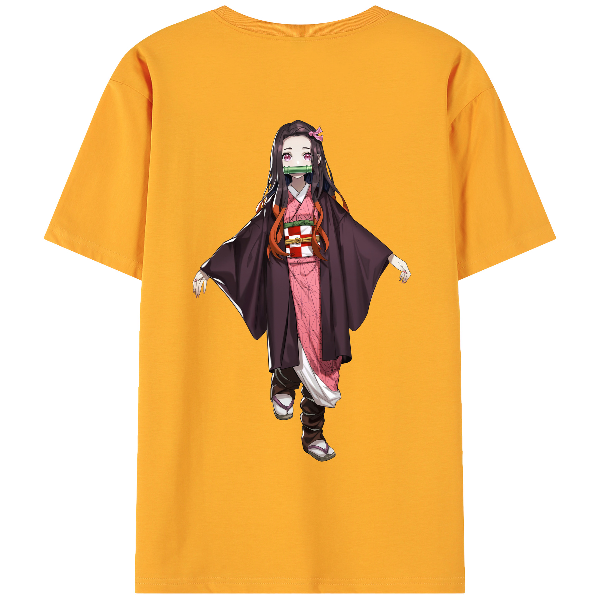 （画像用） 鬼滅の刃（きめつのやいば）竈門 禰󠄀豆子／かまど ねずこ Kamado Nezuko 綿100％ メンズ半袖Tシャツ（バックプリント） 通気性