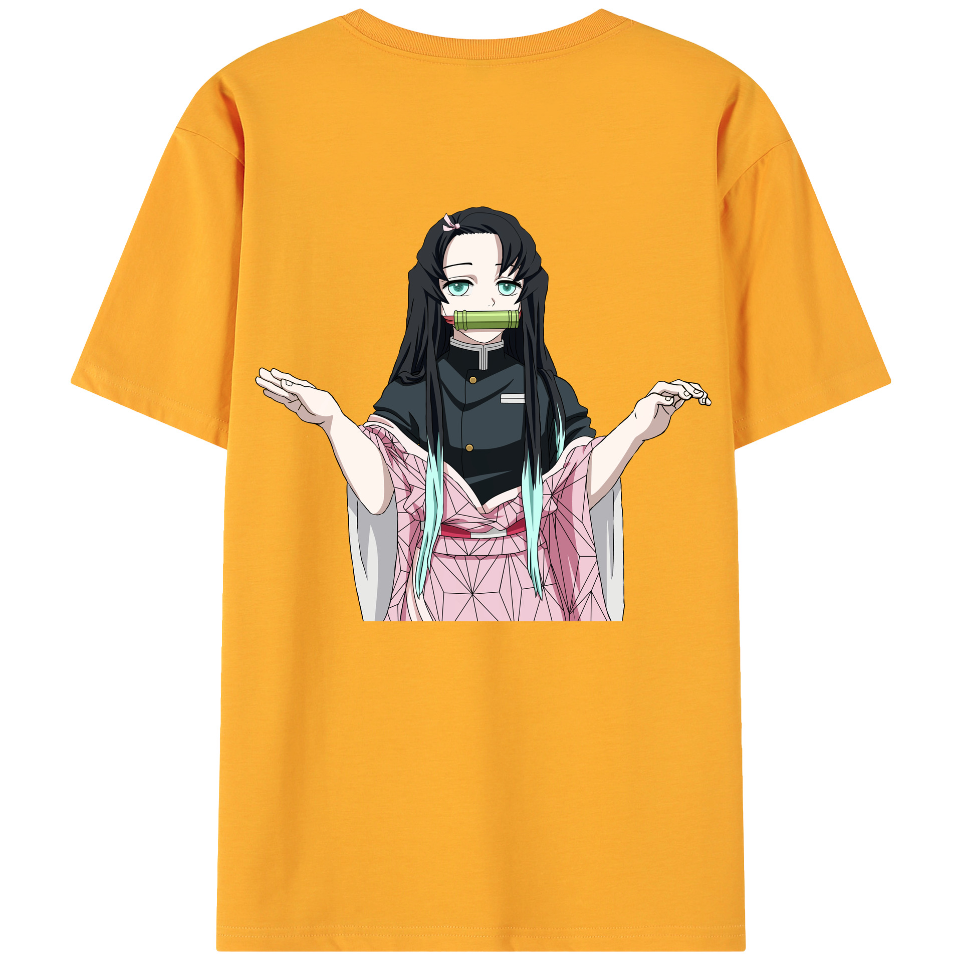 （画像用） 鬼滅の刃（きめつのやいば）竈門 禰󠄀豆子／かまど ねずこ Kamado Nezuko 綿100％ メンズ半袖Tシャツ（バックプリント） 通気性