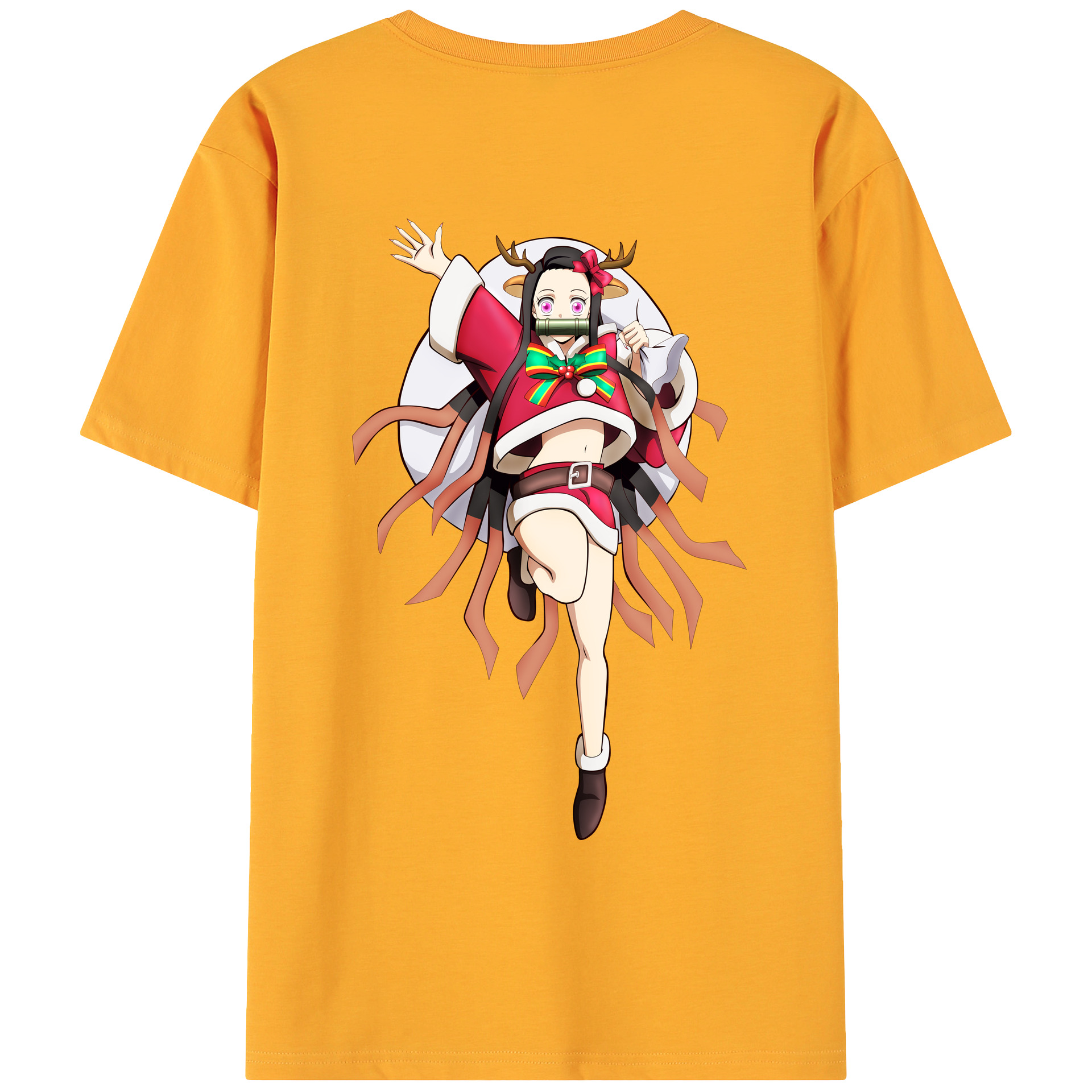 （画像用） 鬼滅の刃（きめつのやいば）竈門 禰󠄀豆子／かまど ねずこ Kamado Nezuko 綿100％ メンズ半袖Tシャツ（バックプリント） 通気性