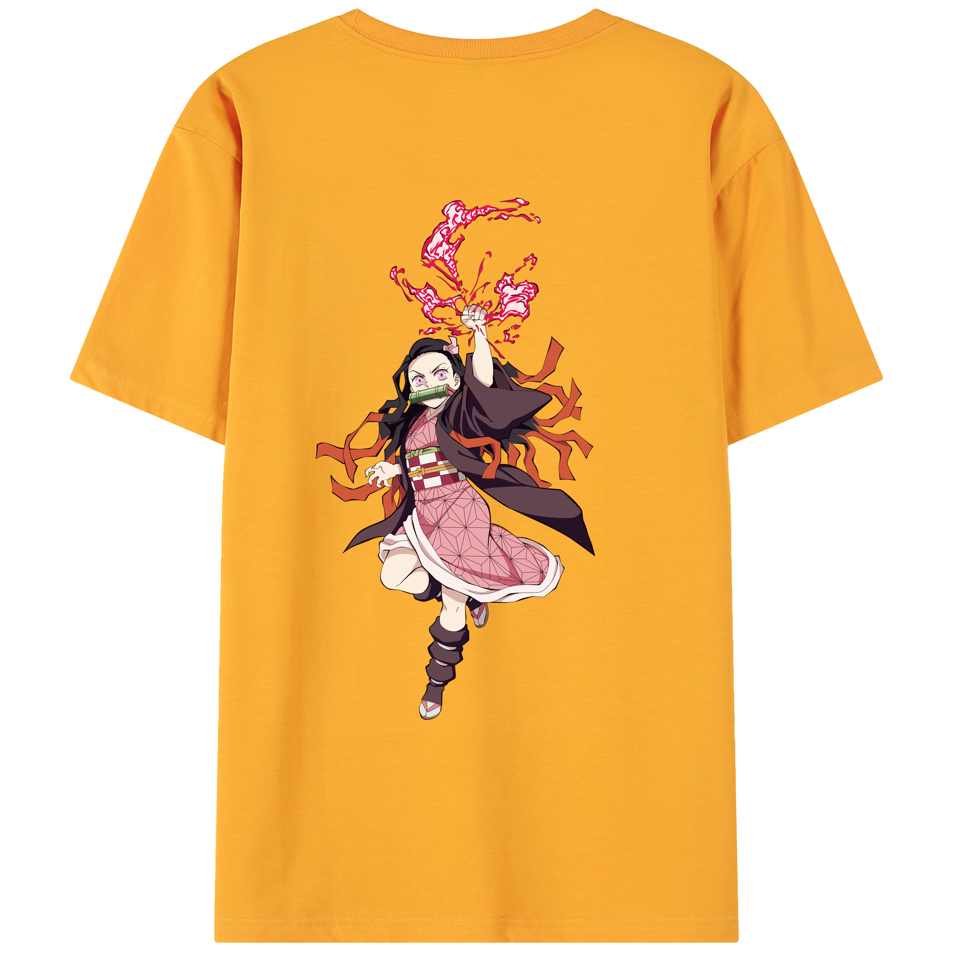（画像用） 鬼滅の刃（きめつのやいば）竈門 禰󠄀豆子／かまど ねずこ Kamado Nezuko 綿100％ メンズ半袖Tシャツ（バックプリント） 通気性