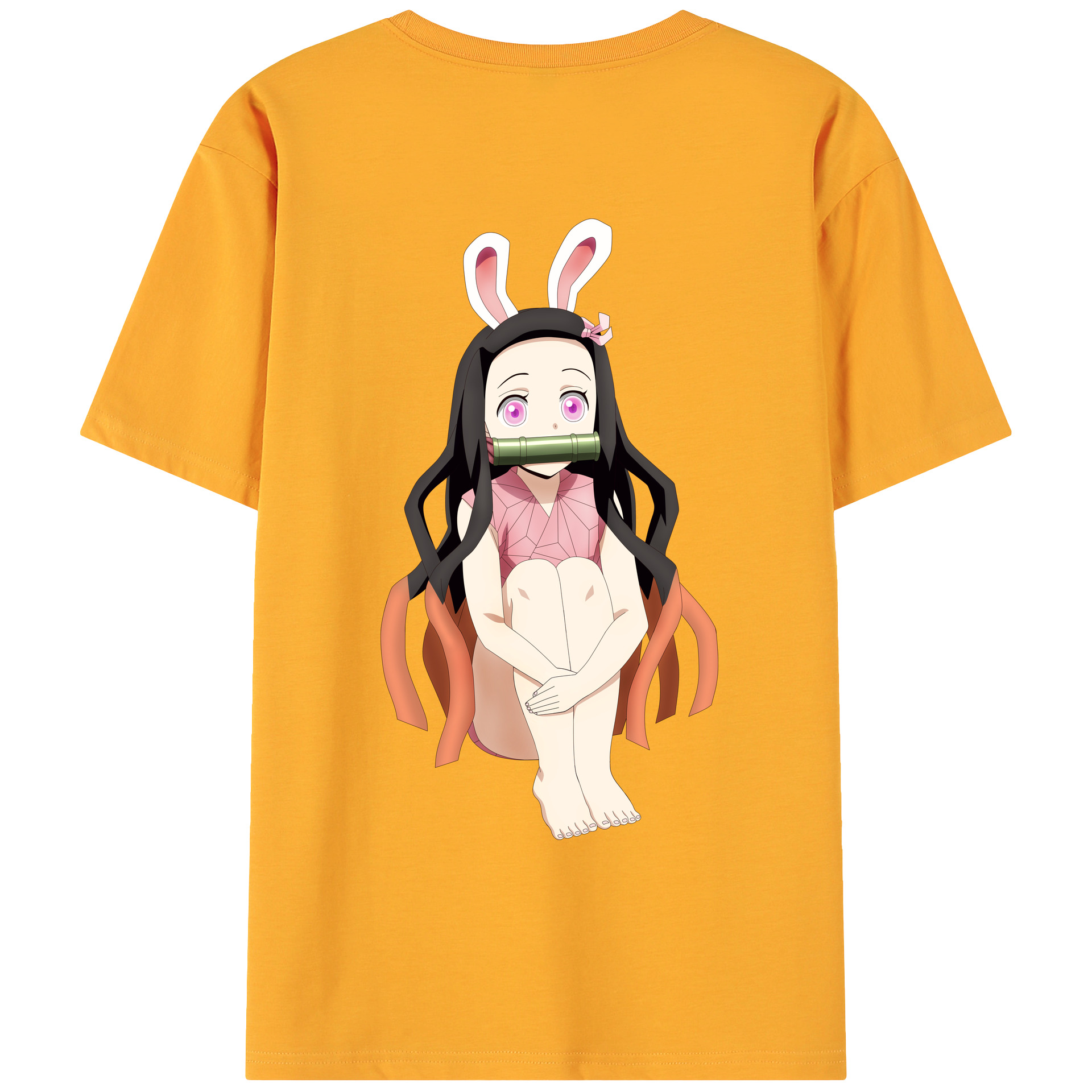 （画像用） 鬼滅の刃（きめつのやいば）竈門 禰󠄀豆子／かまど ねずこ Kamado Nezuko 綿100％ メンズ半袖Tシャツ（バックプリント） 通気性