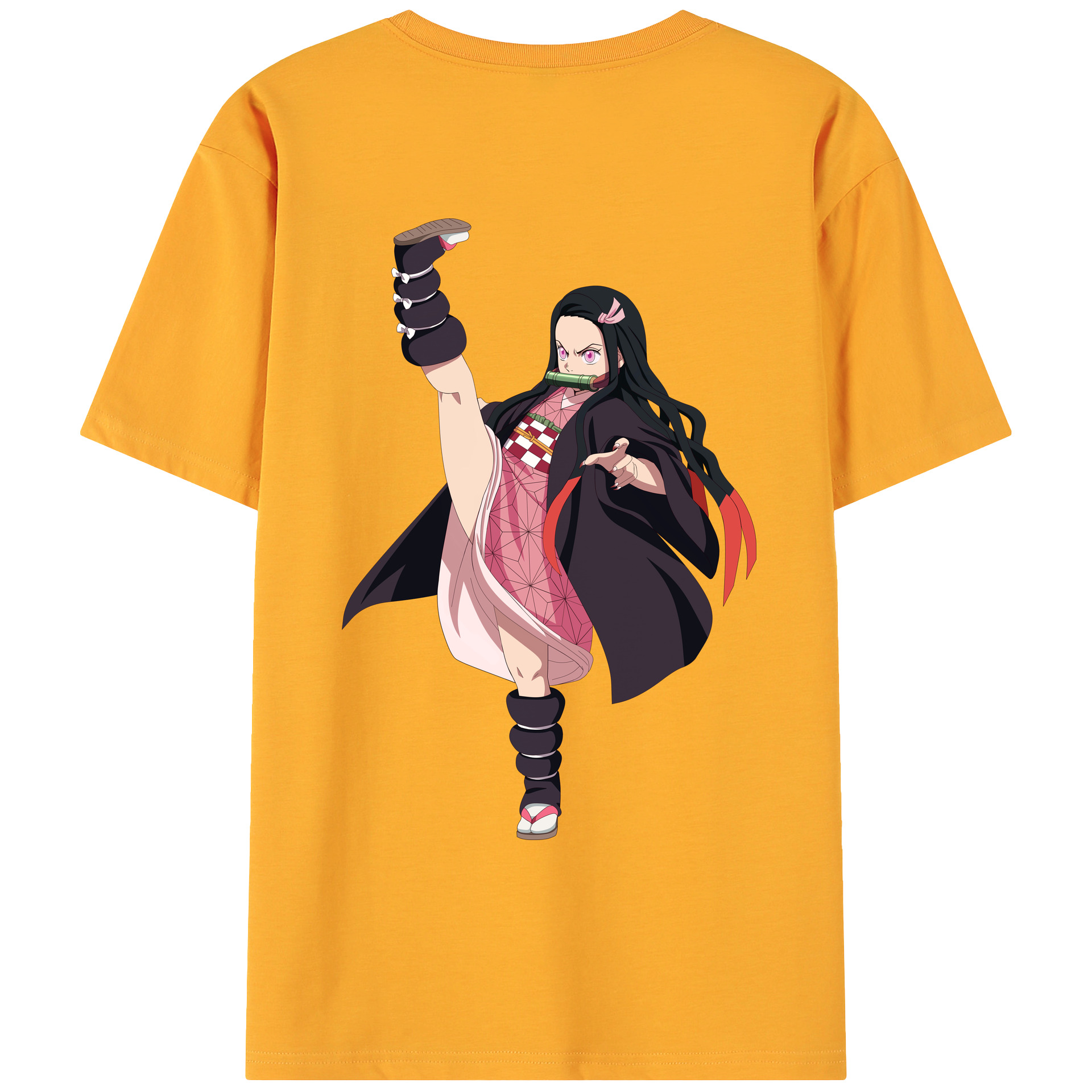 （画像用） 鬼滅の刃（きめつのやいば）竈門 禰󠄀豆子／かまど ねずこ Kamado Nezuko 綿100％ メンズ半袖Tシャツ（バックプリント） 通気性