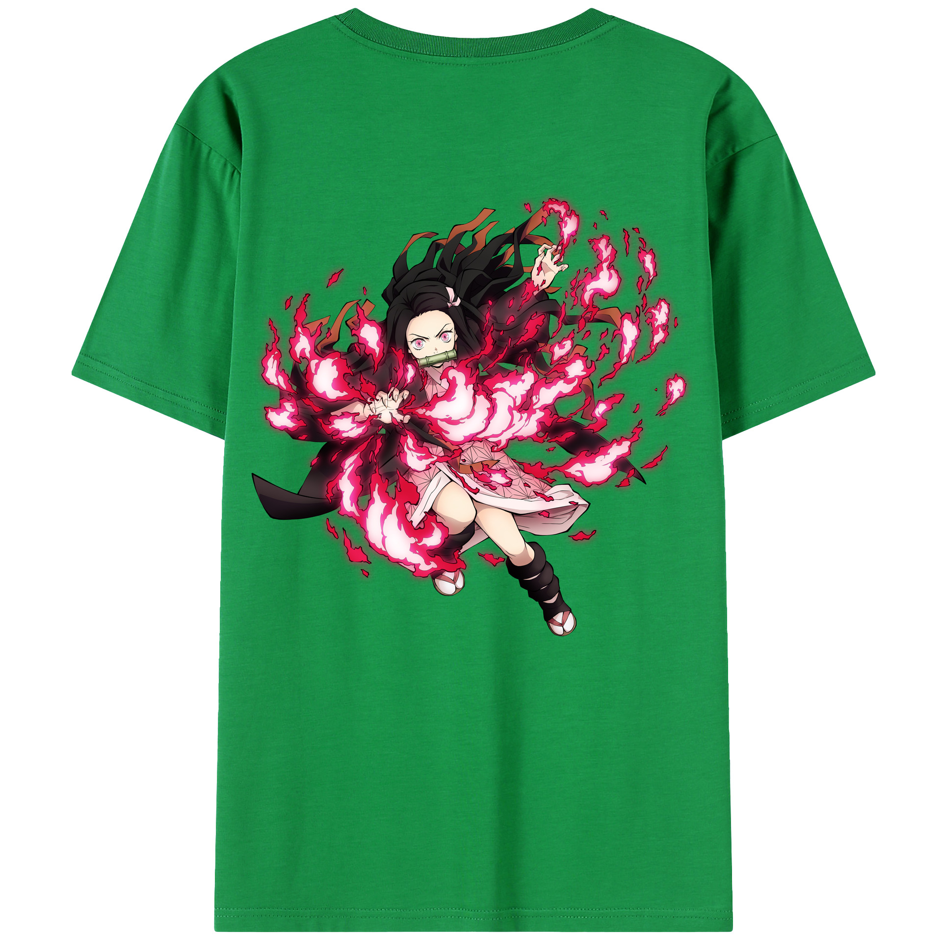 （画像用） 鬼滅の刃（きめつのやいば）竈門 禰󠄀豆子／かまど ねずこ Kamado Nezuko 綿100％ メンズ半袖Tシャツ（バックプリント） 通気性