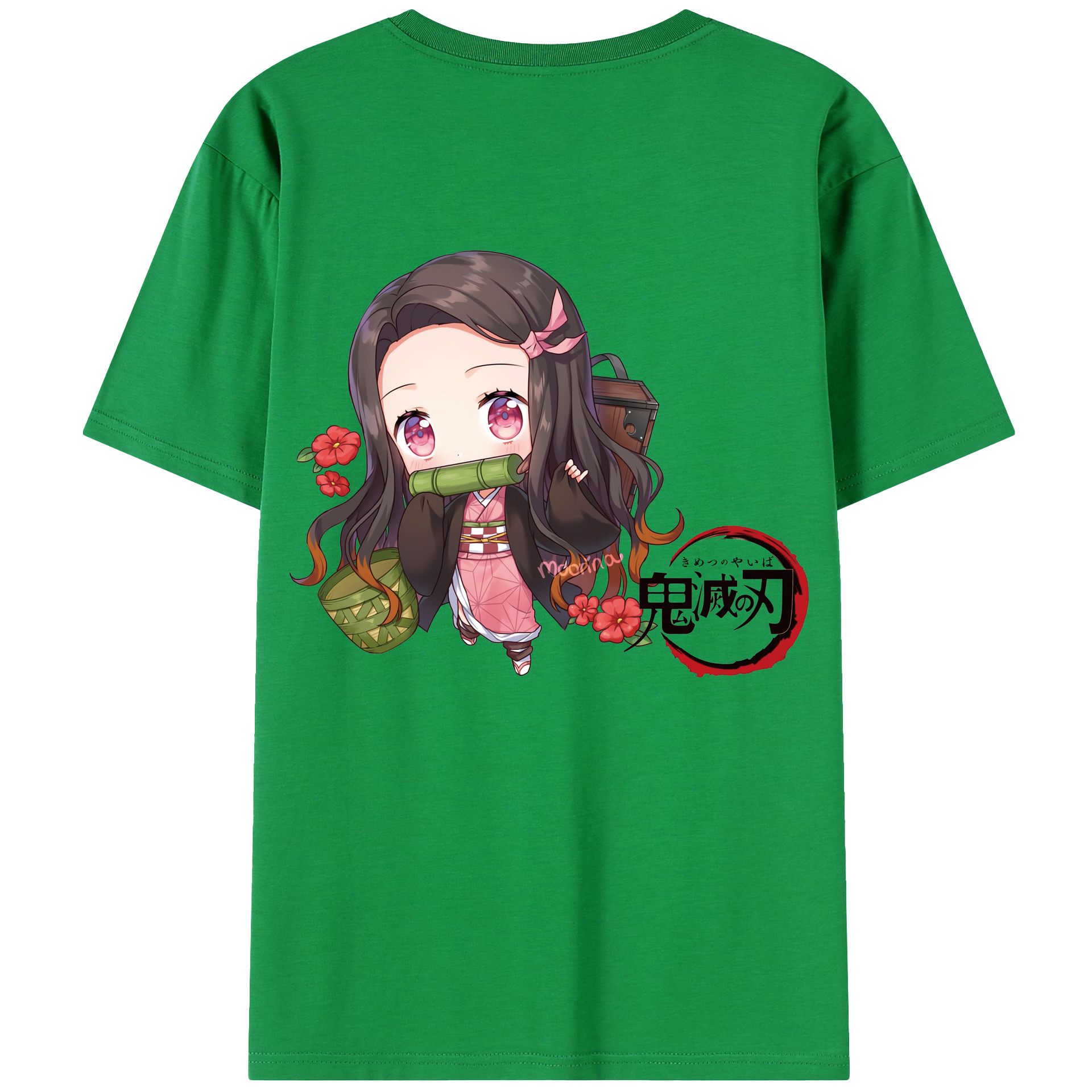 （画像用） 鬼滅の刃（きめつのやいば）竈門 禰󠄀豆子／かまど ねずこ Kamado Nezuko 綿100％ メンズ半袖Tシャツ（バックプリント） 通気性