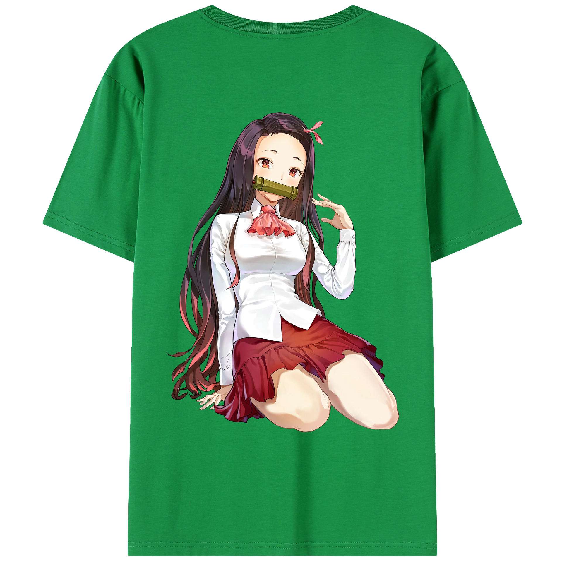 （画像用） 鬼滅の刃（きめつのやいば）竈門 禰󠄀豆子／かまど ねずこ Kamado Nezuko 綿100％ メンズ半袖Tシャツ（バックプリント） 通気性
