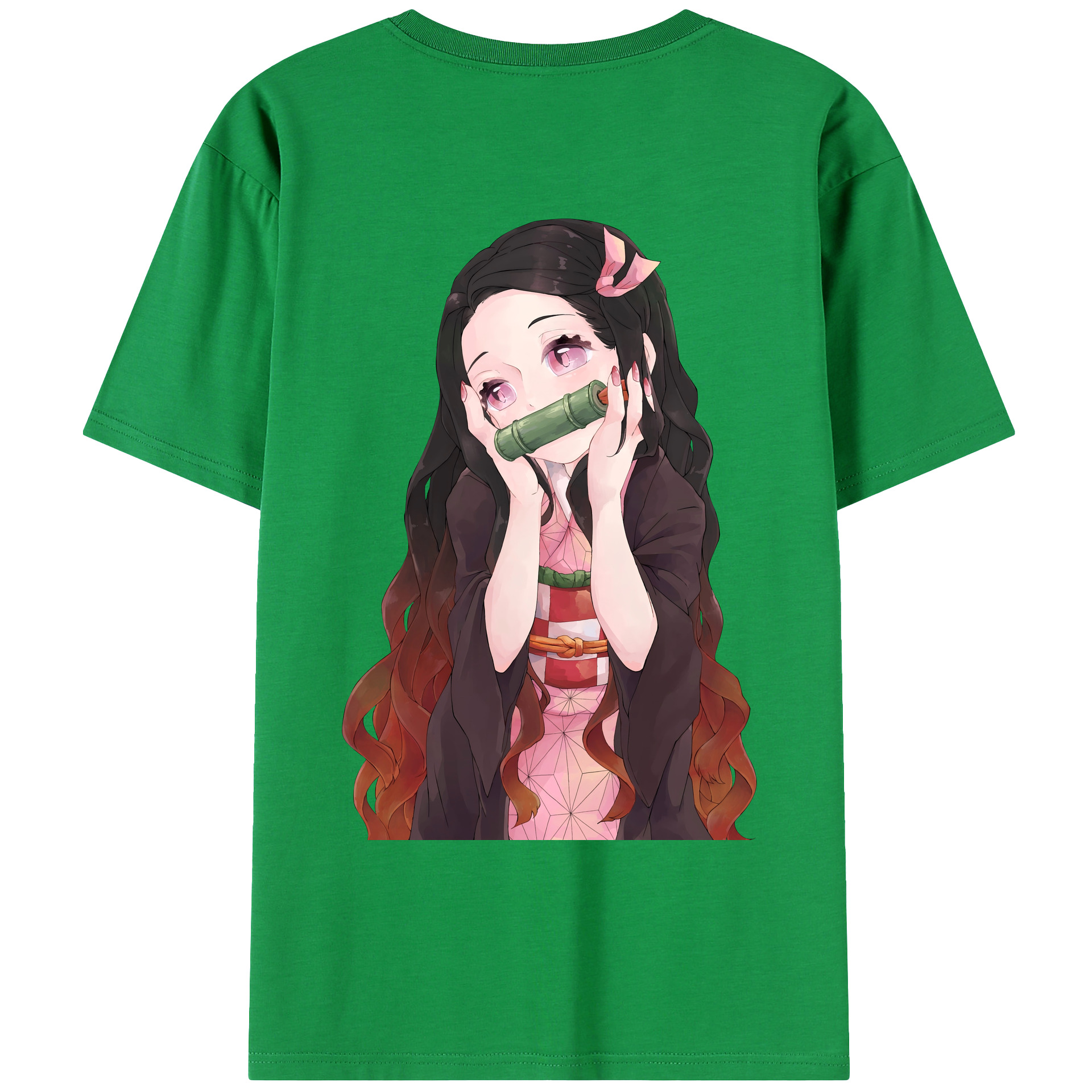 （画像用） 鬼滅の刃（きめつのやいば）竈門 禰󠄀豆子／かまど ねずこ Kamado Nezuko 綿100％ メンズ半袖Tシャツ（バックプリント） 通気性