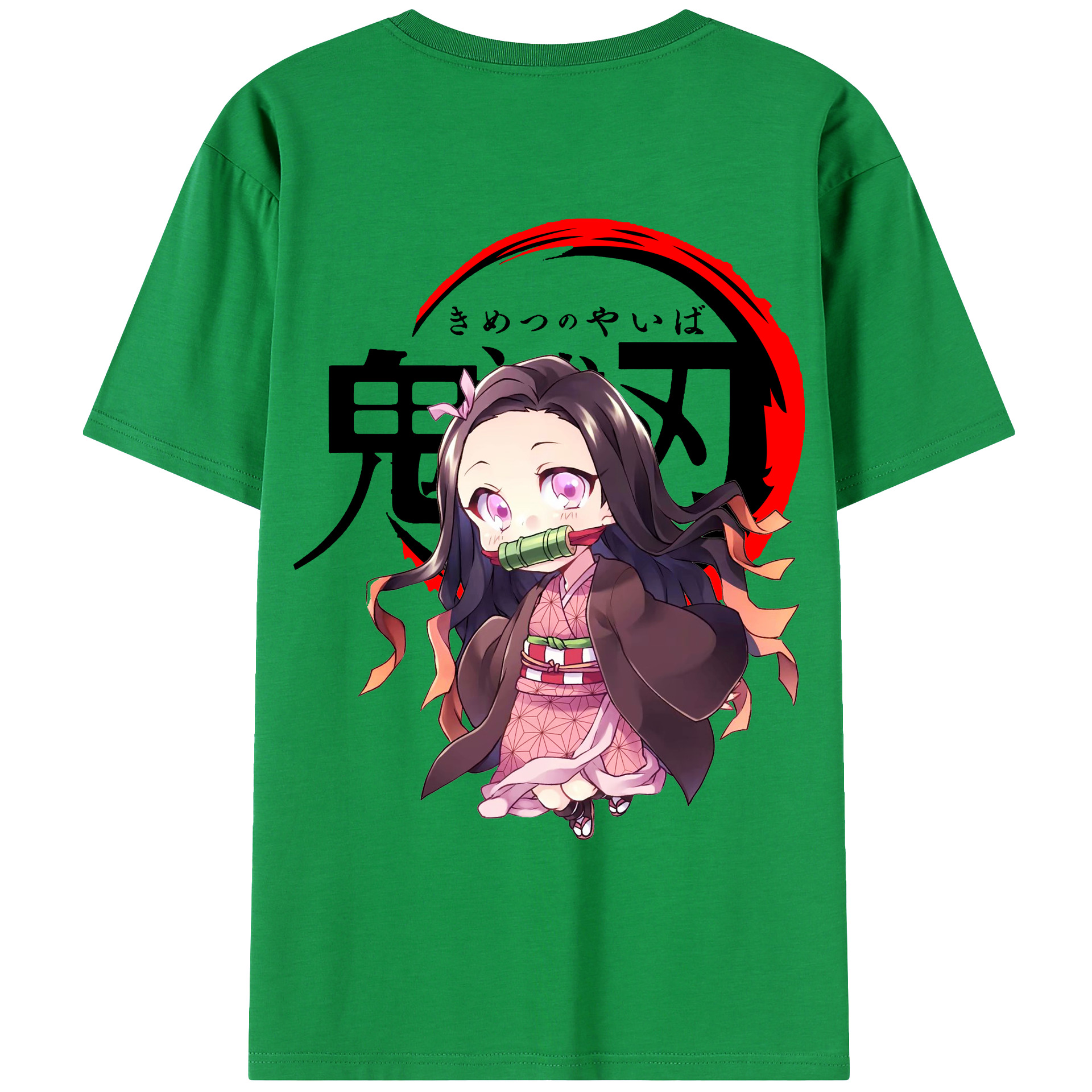 （画像用） 鬼滅の刃（きめつのやいば）竈門 禰󠄀豆子／かまど ねずこ Kamado Nezuko 綿100％ メンズ半袖Tシャツ（バックプリント） 通気性