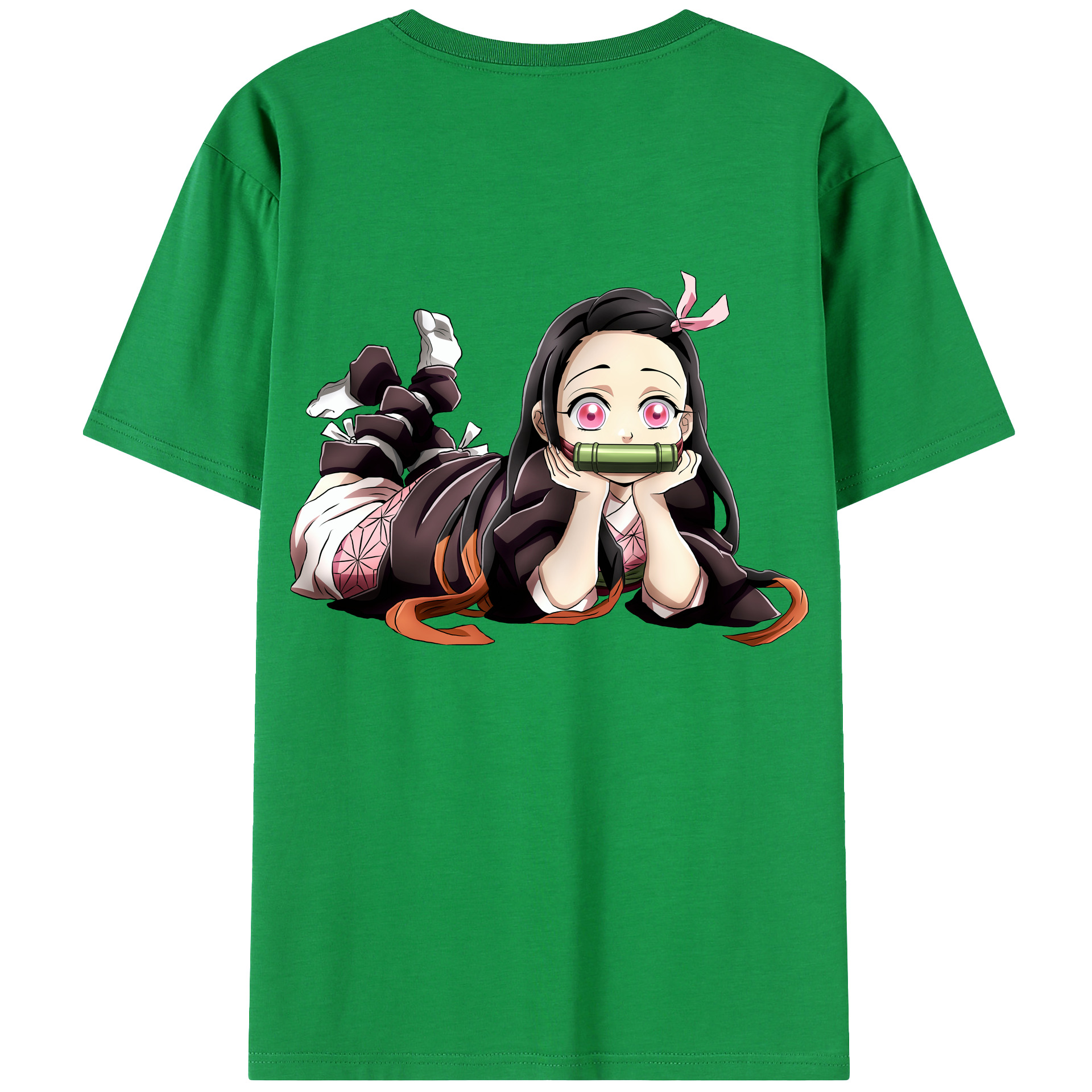 （画像用） 鬼滅の刃（きめつのやいば）竈門 禰󠄀豆子／かまど ねずこ Kamado Nezuko 綿100％ メンズ半袖Tシャツ（バックプリント） 通気性