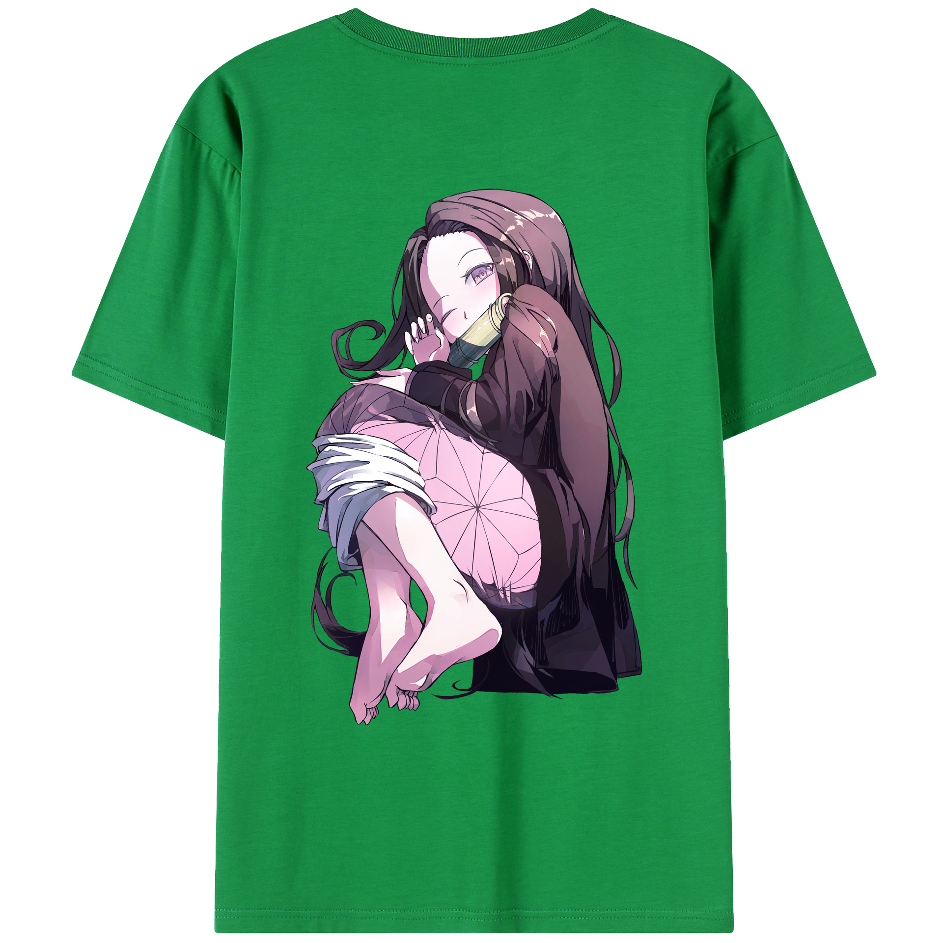 （画像用） 鬼滅の刃（きめつのやいば）竈門 禰󠄀豆子／かまど ねずこ Kamado Nezuko 綿100％ メンズ半袖Tシャツ（バックプリント） 通気性