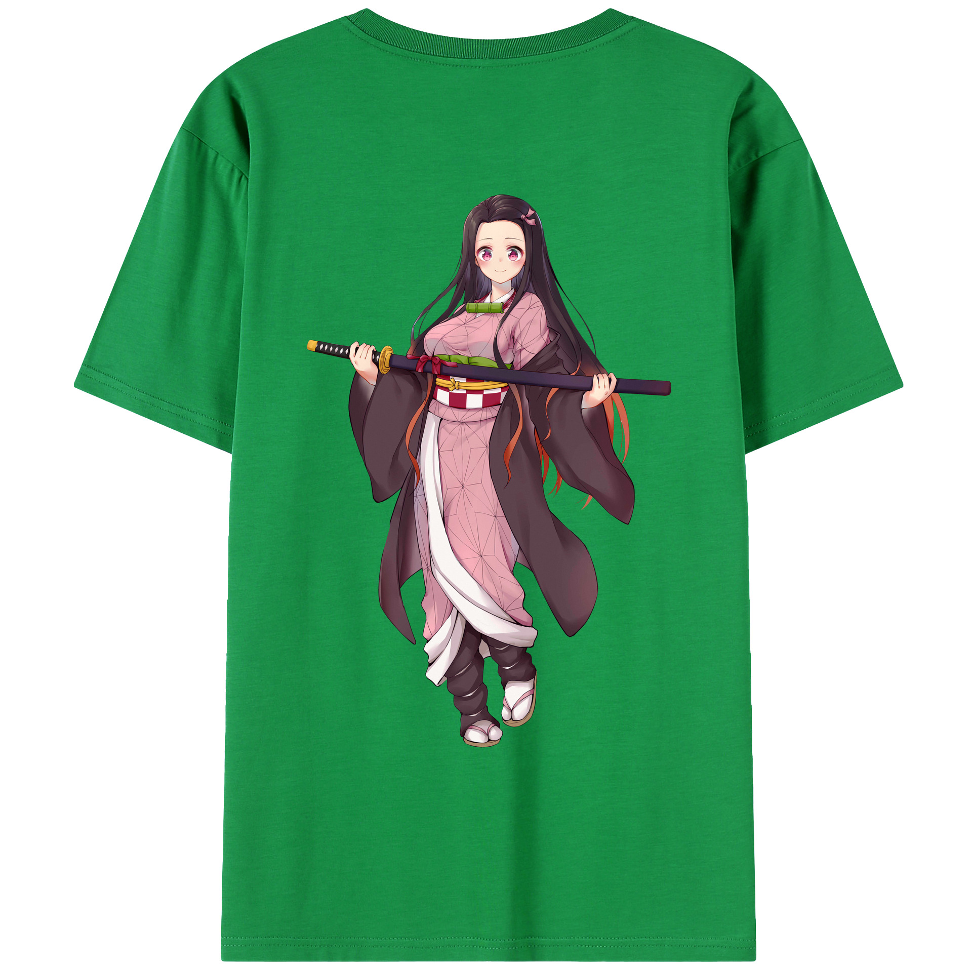 （画像用） 鬼滅の刃（きめつのやいば）竈門 禰󠄀豆子／かまど ねずこ Kamado Nezuko 綿100％ メンズ半袖Tシャツ（バックプリント） 通気性