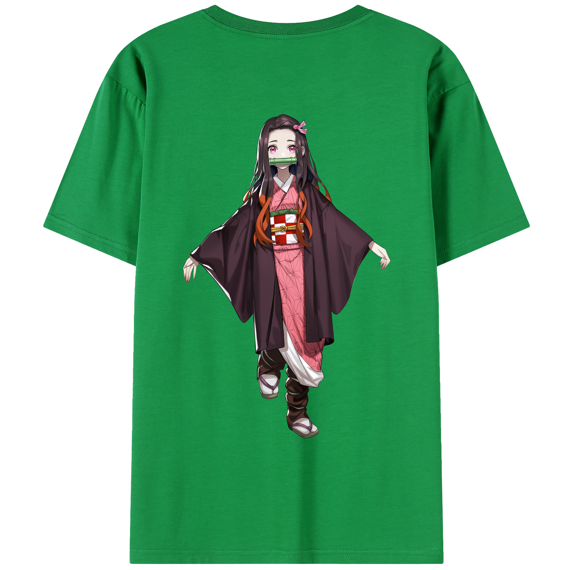 （画像用） 鬼滅の刃（きめつのやいば）竈門 禰󠄀豆子／かまど ねずこ Kamado Nezuko 綿100％ メンズ半袖Tシャツ（バックプリント） 通気性