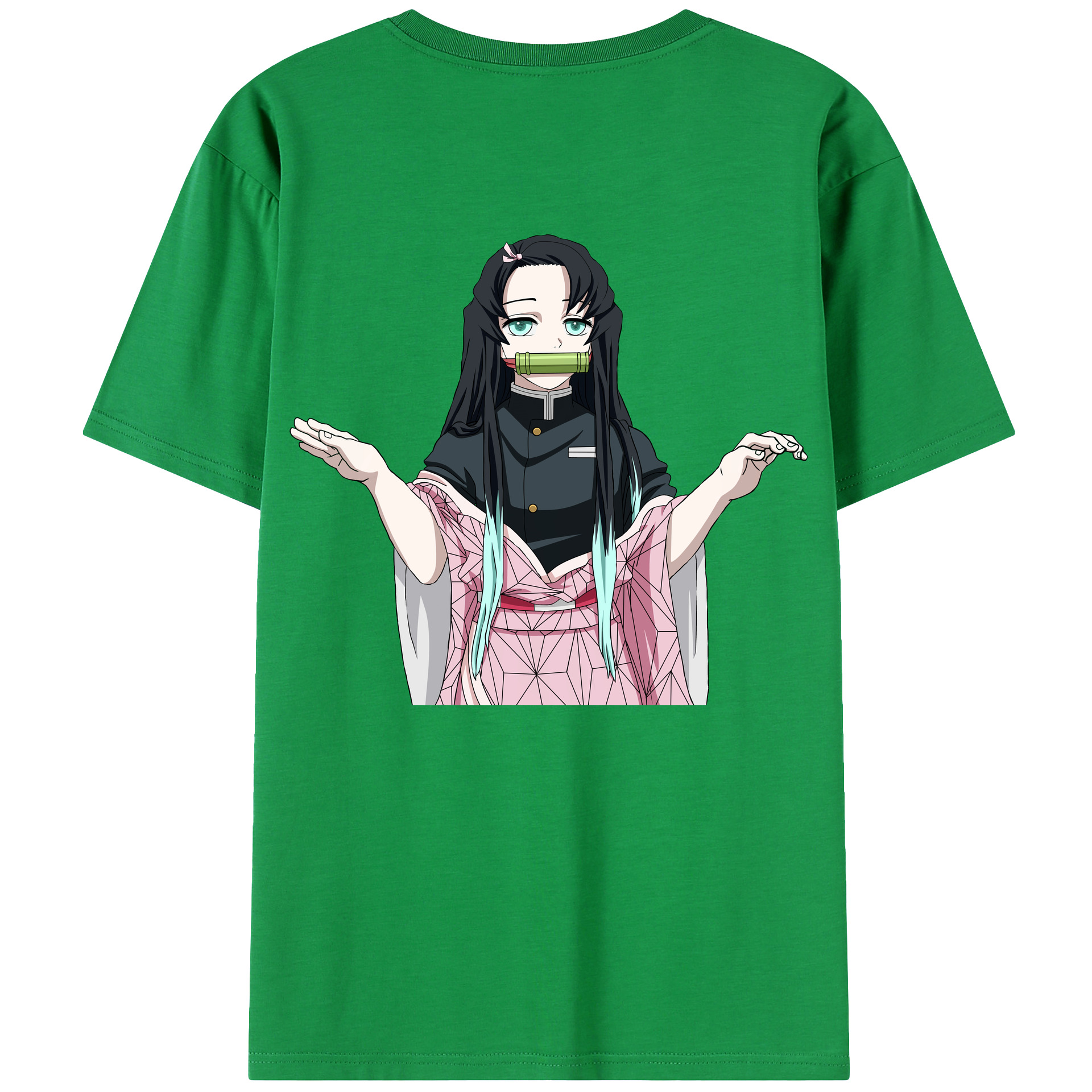 （画像用） 鬼滅の刃（きめつのやいば）竈門 禰󠄀豆子／かまど ねずこ Kamado Nezuko 綿100％ メンズ半袖Tシャツ（バックプリント） 通気性