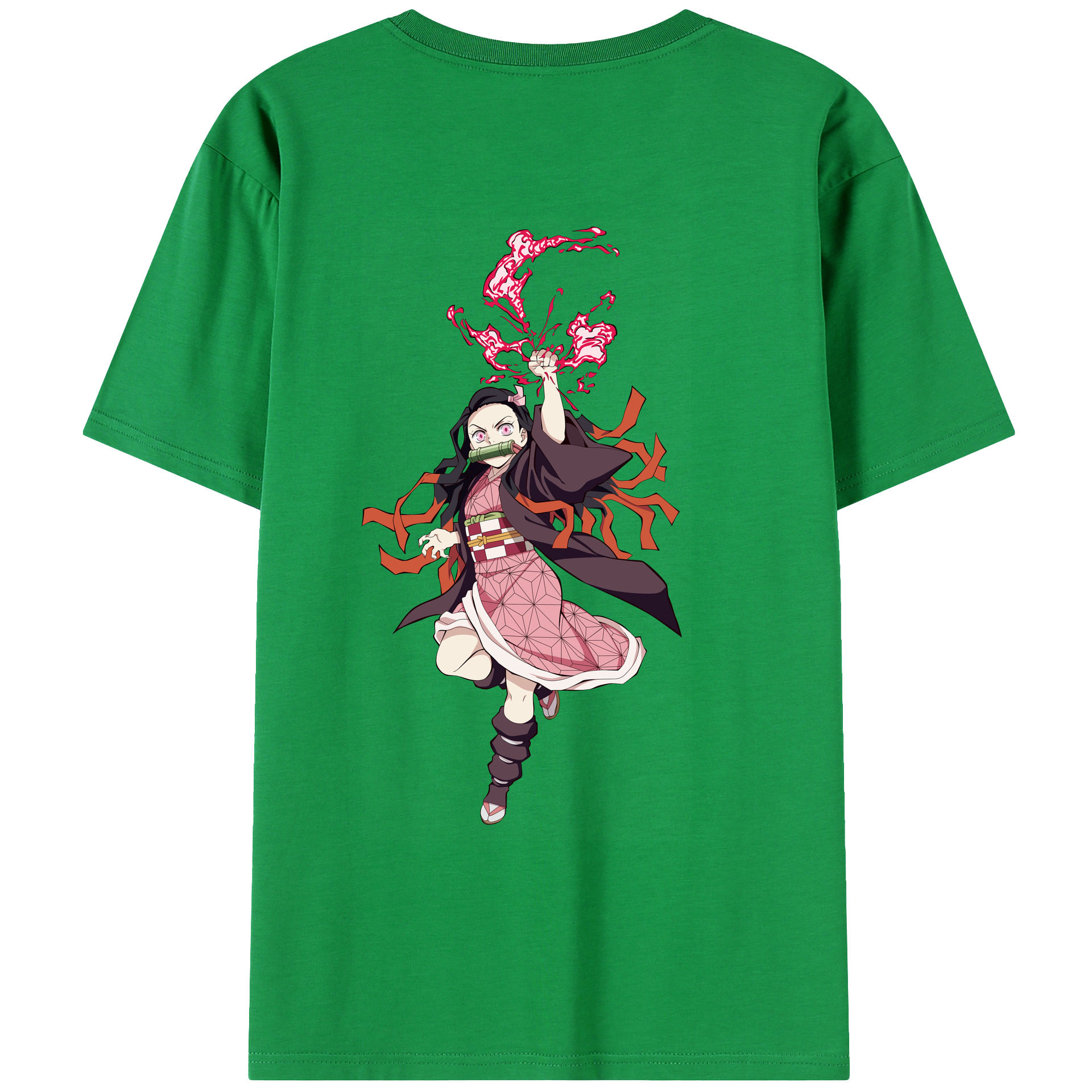 （画像用） 鬼滅の刃（きめつのやいば）竈門 禰󠄀豆子／かまど ねずこ Kamado Nezuko 綿100％ メンズ半袖Tシャツ（バックプリント） 通気性