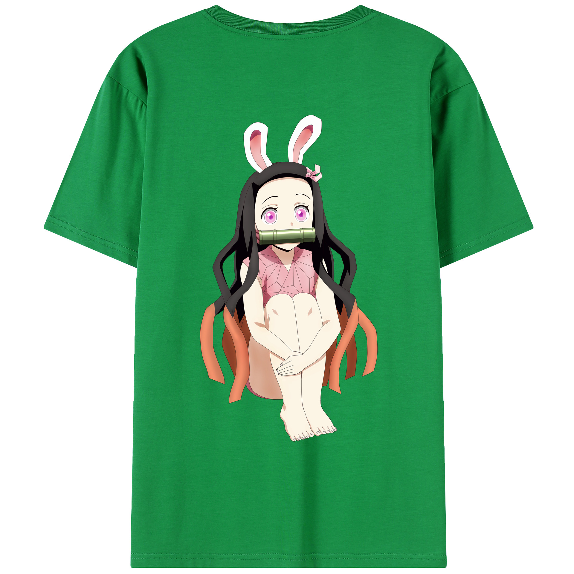 （画像用） 鬼滅の刃（きめつのやいば）竈門 禰󠄀豆子／かまど ねずこ Kamado Nezuko 綿100％ メンズ半袖Tシャツ（バックプリント） 通気性