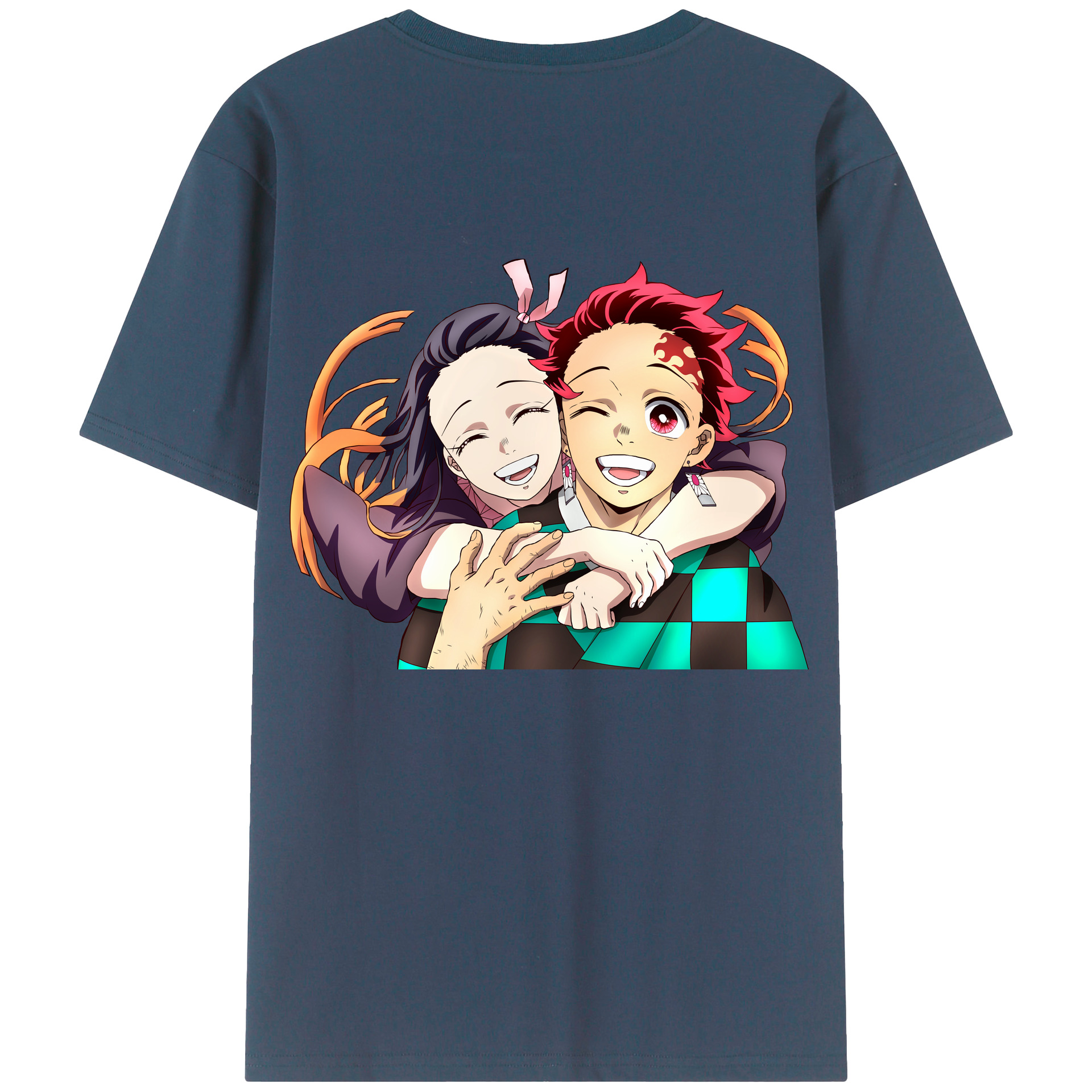 （画像用） 鬼滅の刃（きめつのやいば）竈門 禰󠄀豆子／かまど ねずこ Kamado Nezuko 綿100％ メンズ半袖Tシャツ（バックプリント） 通気性