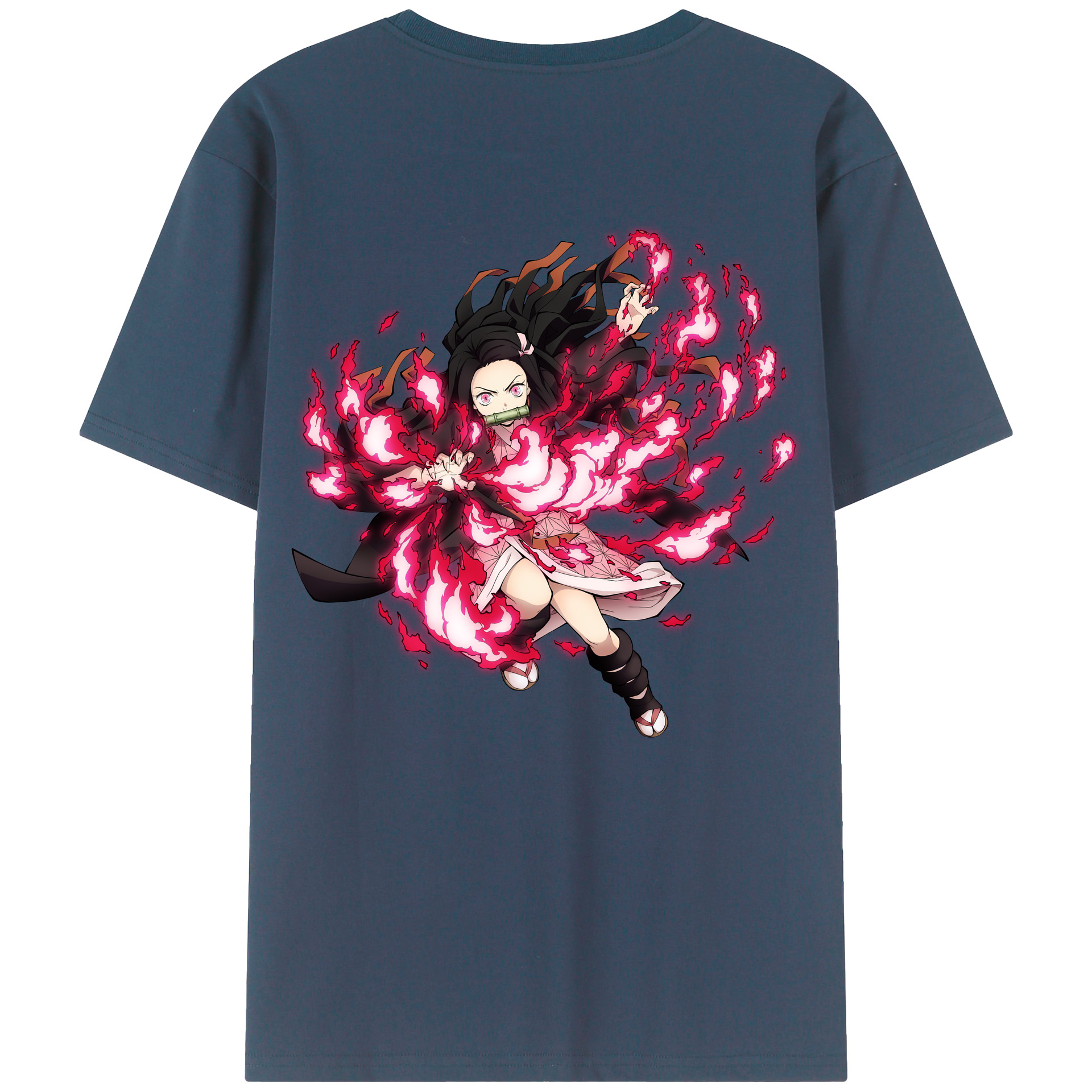 （画像用） 鬼滅の刃（きめつのやいば）竈門 禰󠄀豆子／かまど ねずこ Kamado Nezuko 綿100％ メンズ半袖Tシャツ（バックプリント） 通気性
