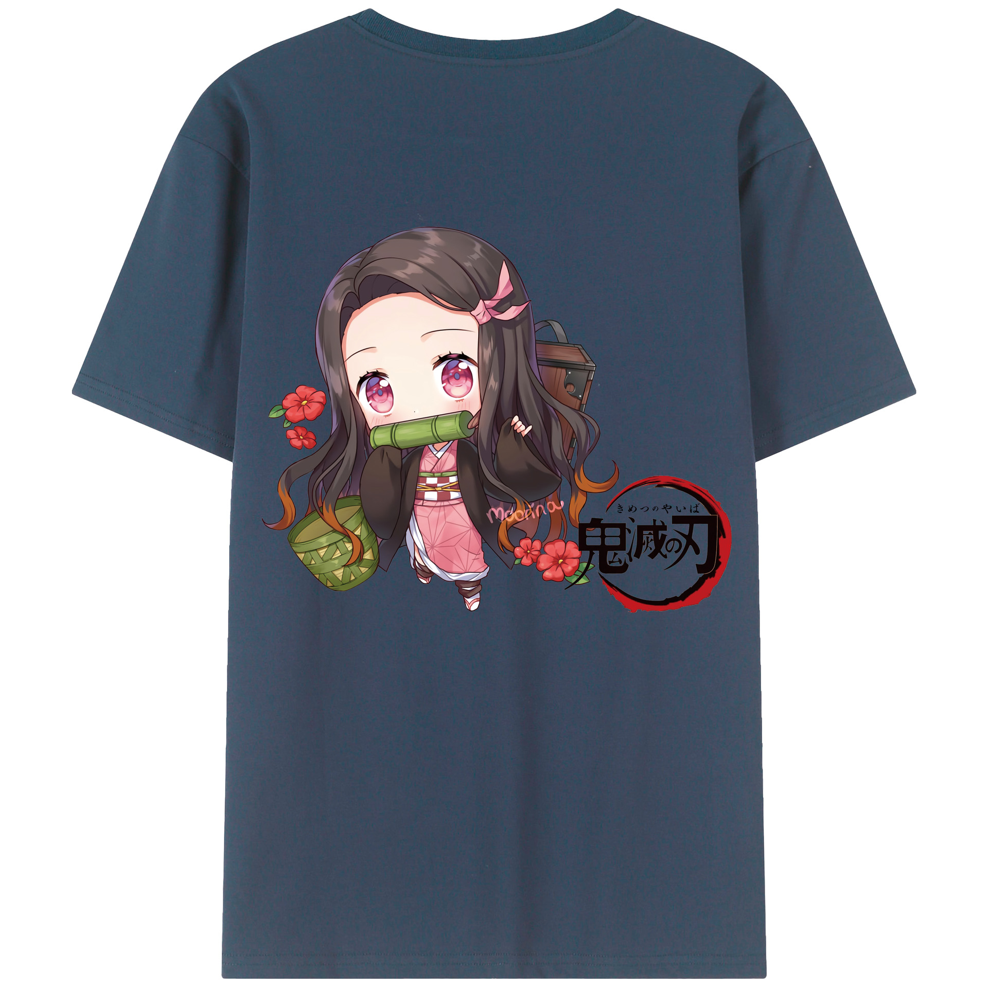 （画像用） 鬼滅の刃（きめつのやいば）竈門 禰󠄀豆子／かまど ねずこ Kamado Nezuko 綿100％ メンズ半袖Tシャツ（バックプリント） 通気性