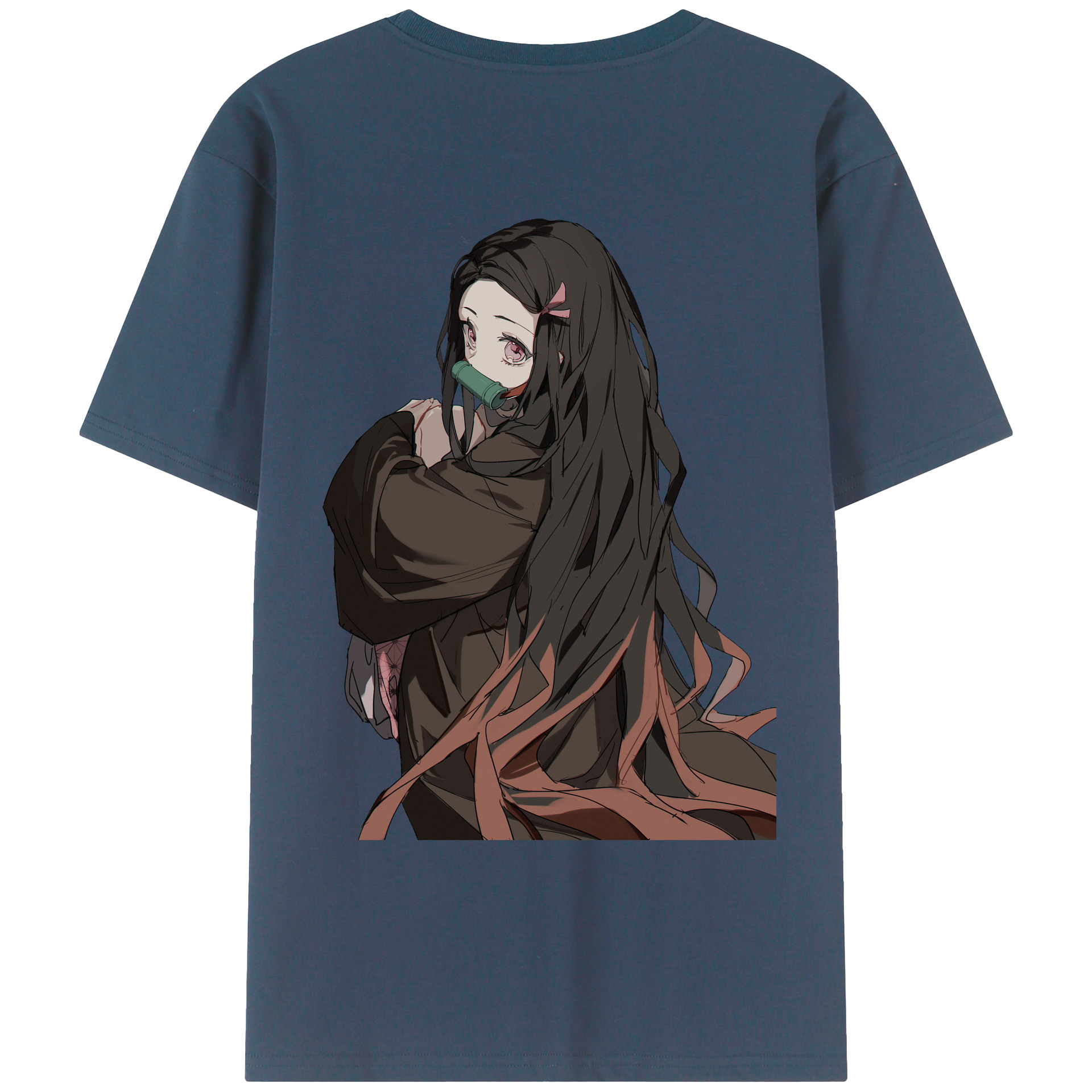 （画像用） 鬼滅の刃（きめつのやいば）竈門 禰󠄀豆子／かまど ねずこ Kamado Nezuko 綿100％ メンズ半袖Tシャツ（バックプリント） 通気性