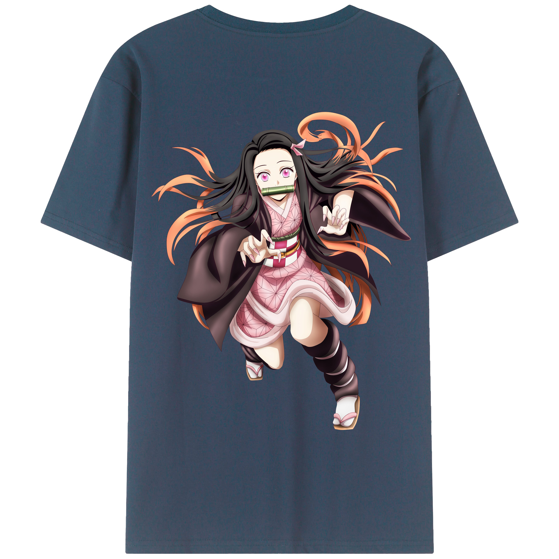 （画像用） 鬼滅の刃（きめつのやいば）竈門 禰󠄀豆子／かまど ねずこ Kamado Nezuko 綿100％ メンズ半袖Tシャツ（バックプリント） 通気性