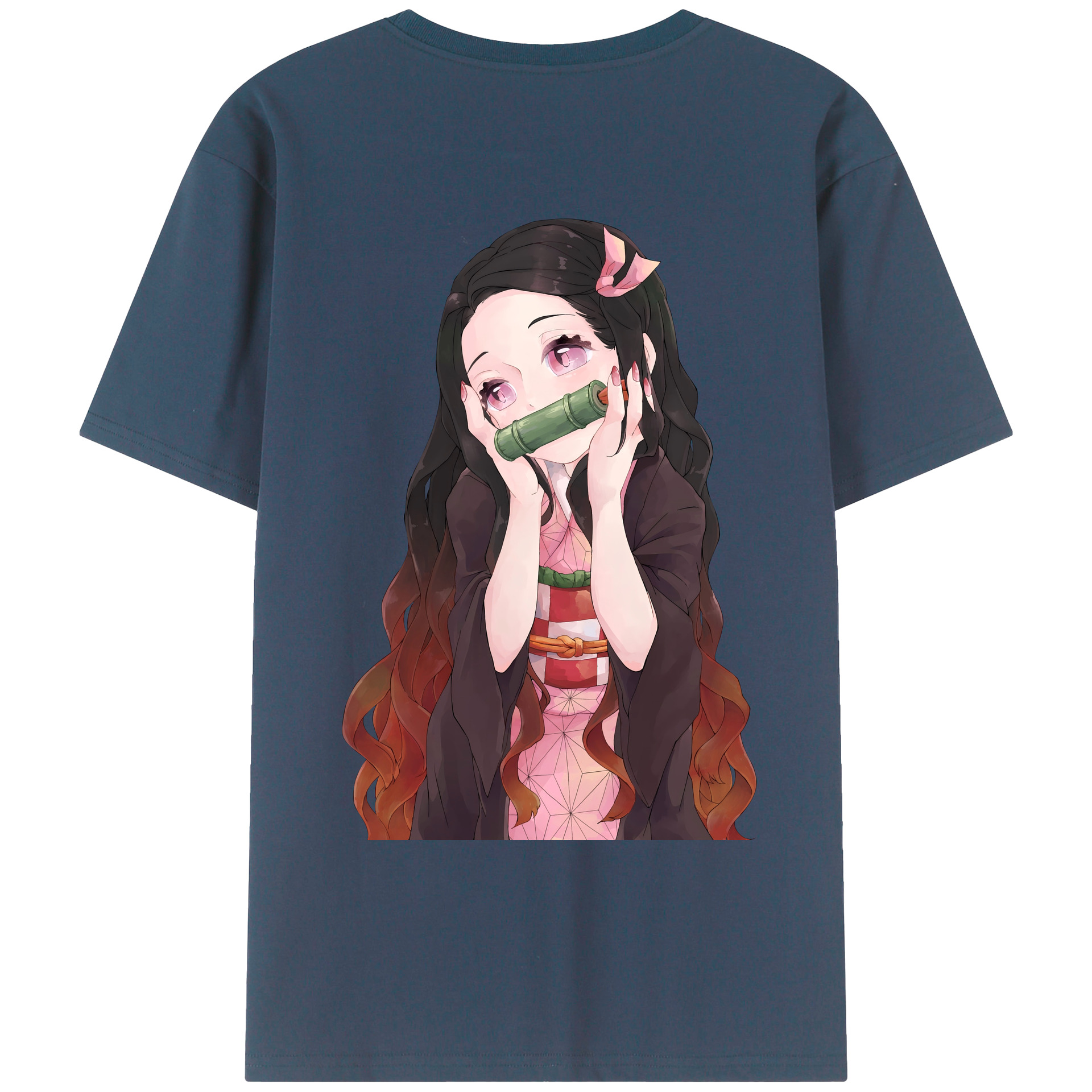 （画像用） 鬼滅の刃（きめつのやいば）竈門 禰󠄀豆子／かまど ねずこ Kamado Nezuko 綿100％ メンズ半袖Tシャツ（バックプリント） 通気性