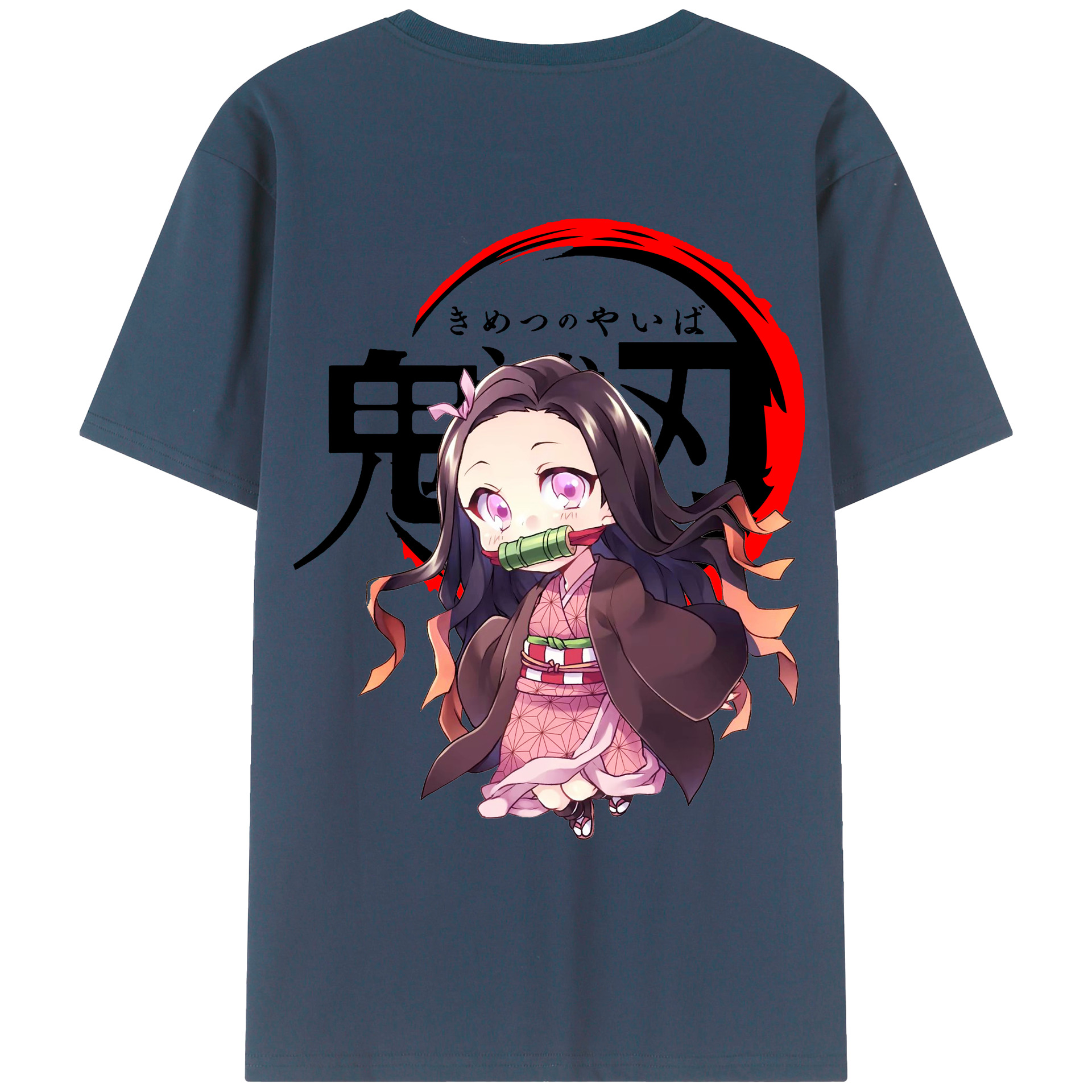 （画像用） 鬼滅の刃（きめつのやいば）竈門 禰󠄀豆子／かまど ねずこ Kamado Nezuko 綿100％ メンズ半袖Tシャツ（バックプリント） 通気性