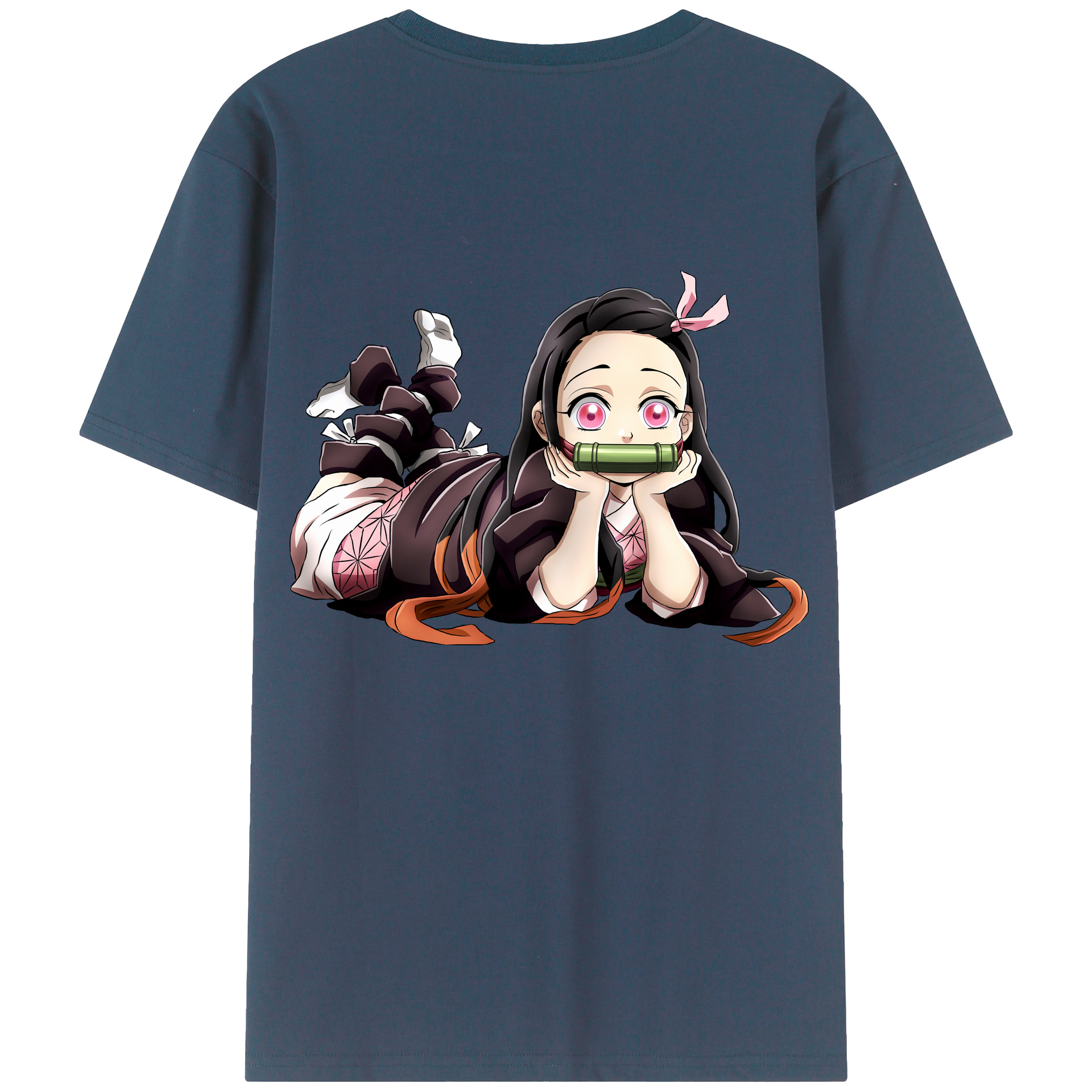 （画像用） 鬼滅の刃（きめつのやいば）竈門 禰󠄀豆子／かまど ねずこ Kamado Nezuko 綿100％ メンズ半袖Tシャツ（バックプリント） 通気性