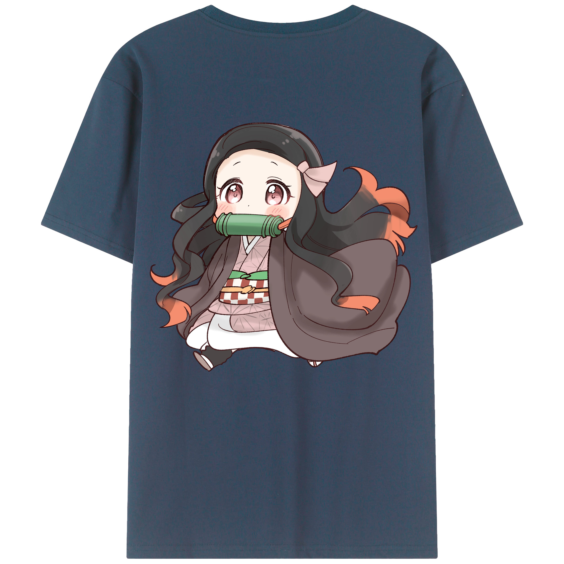 （画像用） 鬼滅の刃（きめつのやいば）竈門 禰󠄀豆子／かまど ねずこ Kamado Nezuko 綿100％ メンズ半袖Tシャツ（バックプリント） 通気性