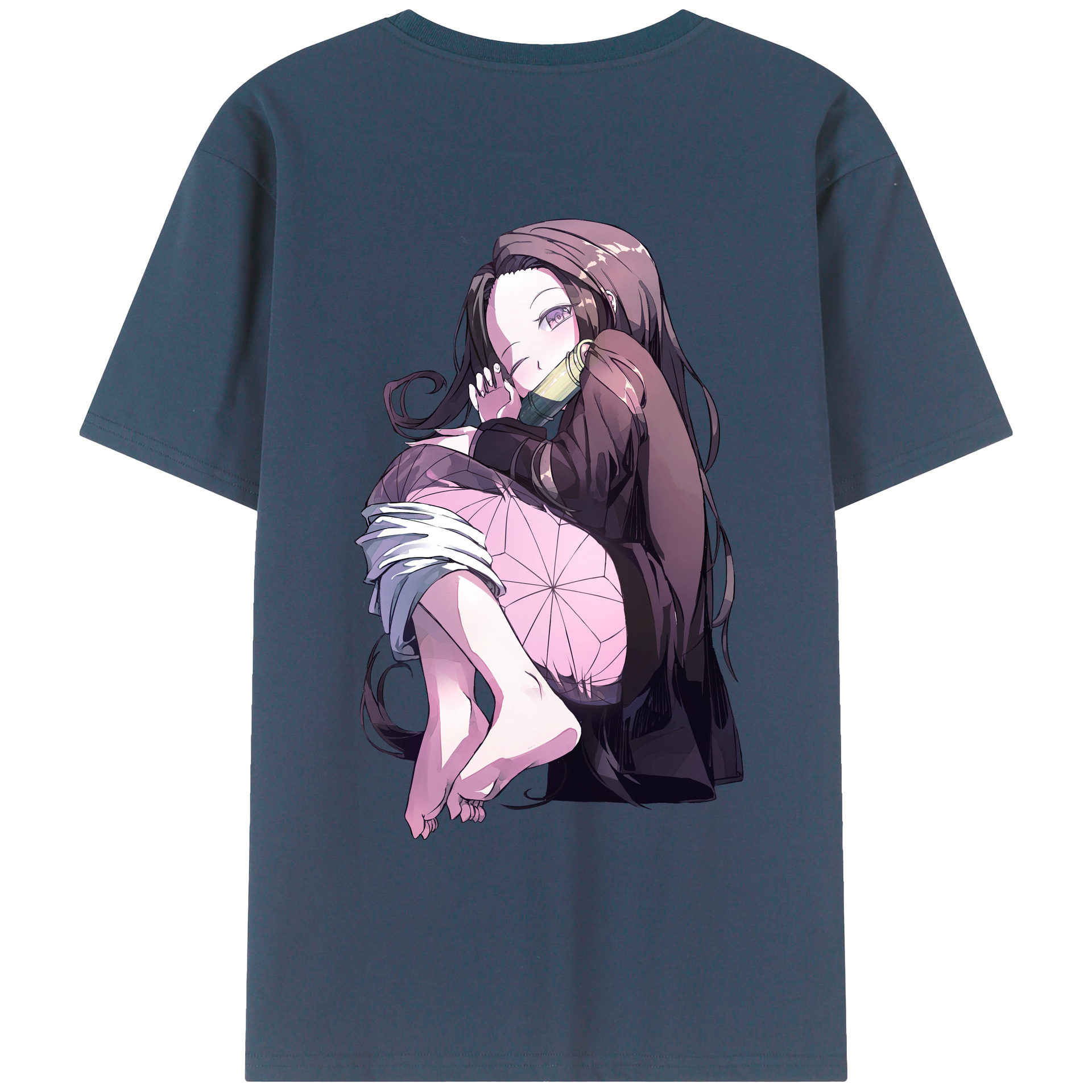 （画像用） 鬼滅の刃（きめつのやいば）竈門 禰󠄀豆子／かまど ねずこ Kamado Nezuko 綿100％ メンズ半袖Tシャツ（バックプリント） 通気性