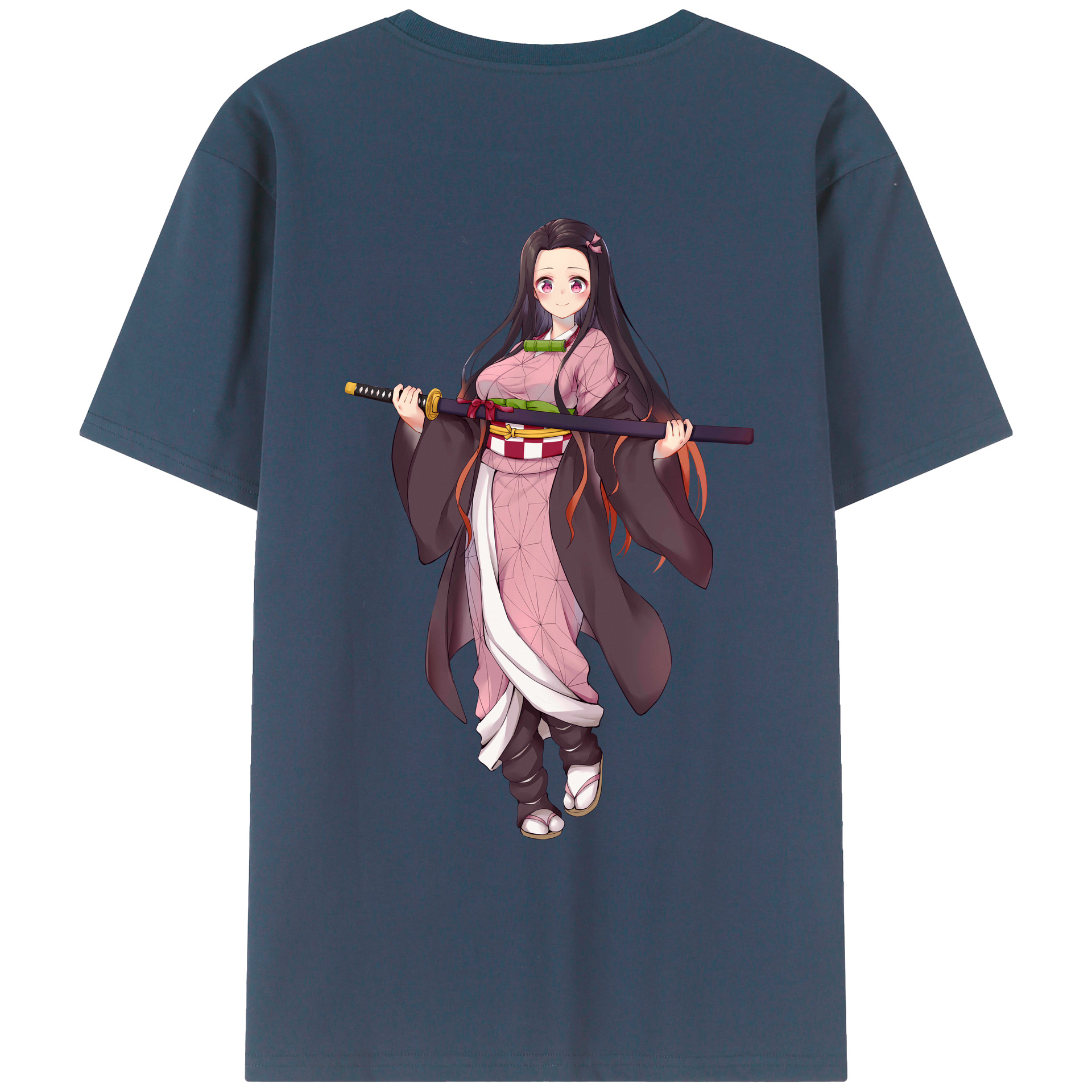 （画像用） 鬼滅の刃（きめつのやいば）竈門 禰󠄀豆子／かまど ねずこ Kamado Nezuko 綿100％ メンズ半袖Tシャツ（バックプリント） 通気性