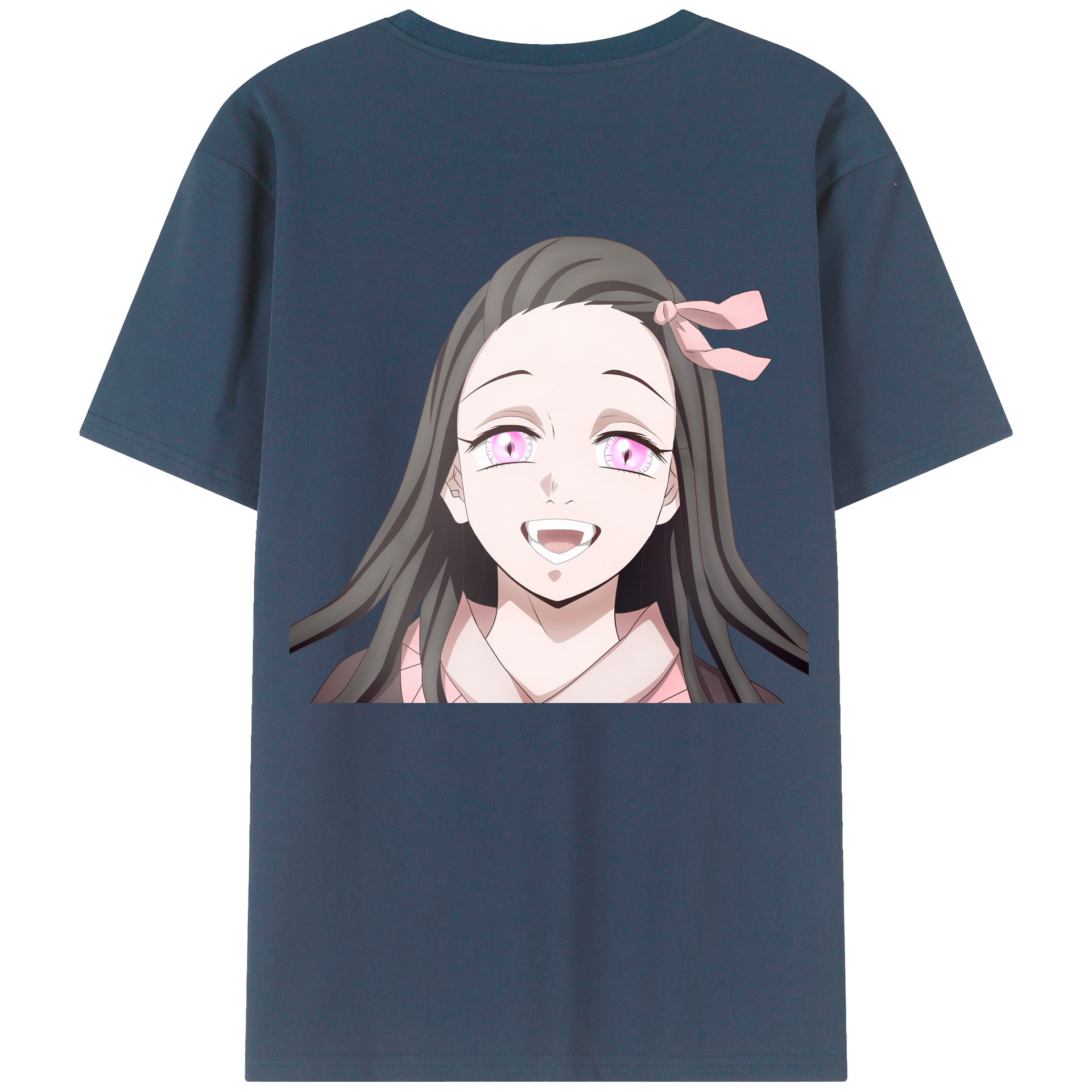 （画像用） 鬼滅の刃（きめつのやいば）竈門 禰󠄀豆子／かまど ねずこ Kamado Nezuko 綿100％ メンズ半袖Tシャツ（バックプリント） 通気性