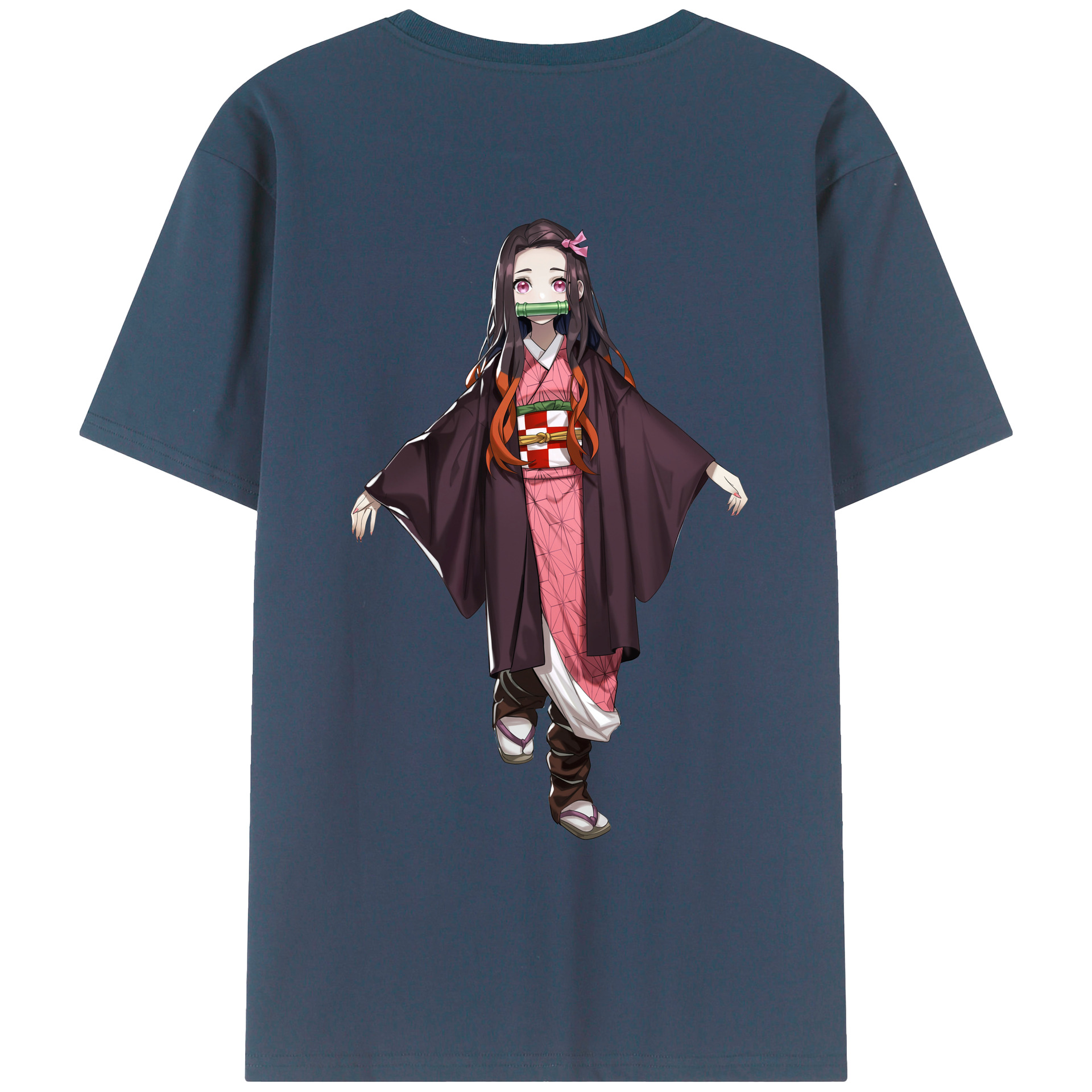 （画像用） 鬼滅の刃（きめつのやいば）竈門 禰󠄀豆子／かまど ねずこ Kamado Nezuko 綿100％ メンズ半袖Tシャツ（バックプリント） 通気性