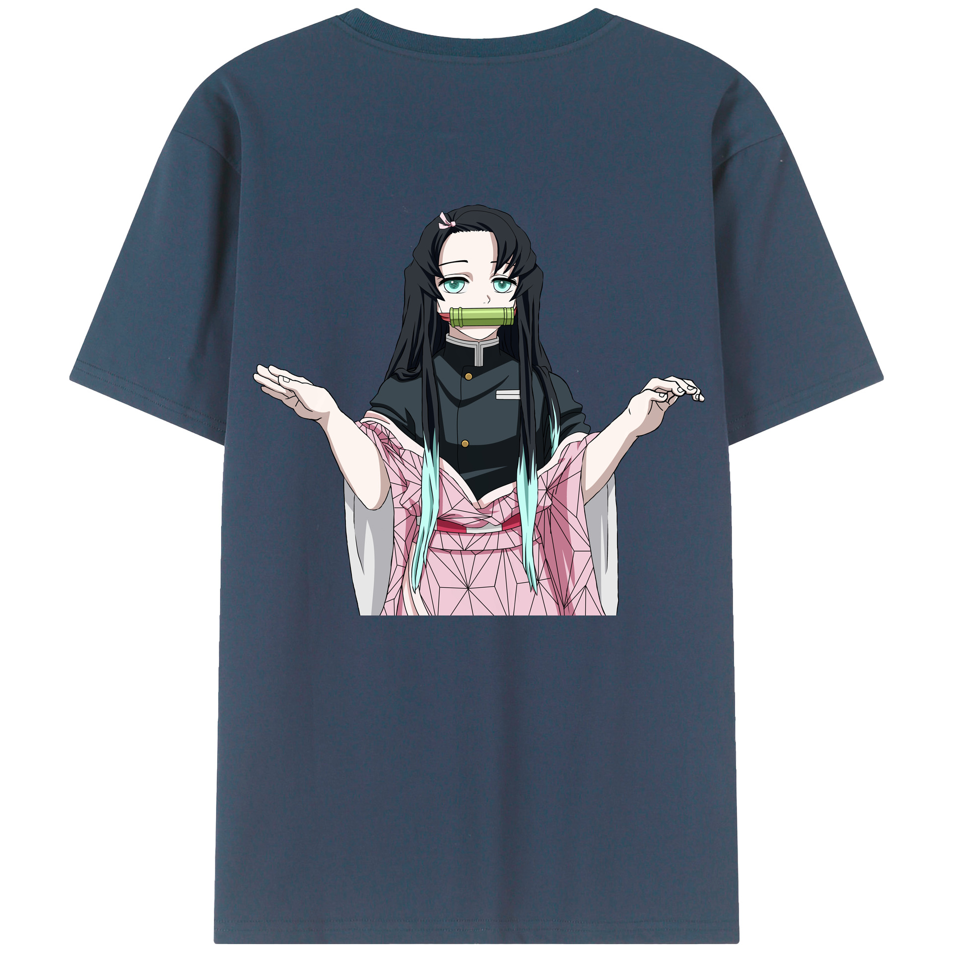 （画像用） 鬼滅の刃（きめつのやいば）竈門 禰󠄀豆子／かまど ねずこ Kamado Nezuko 綿100％ メンズ半袖Tシャツ（バックプリント） 通気性