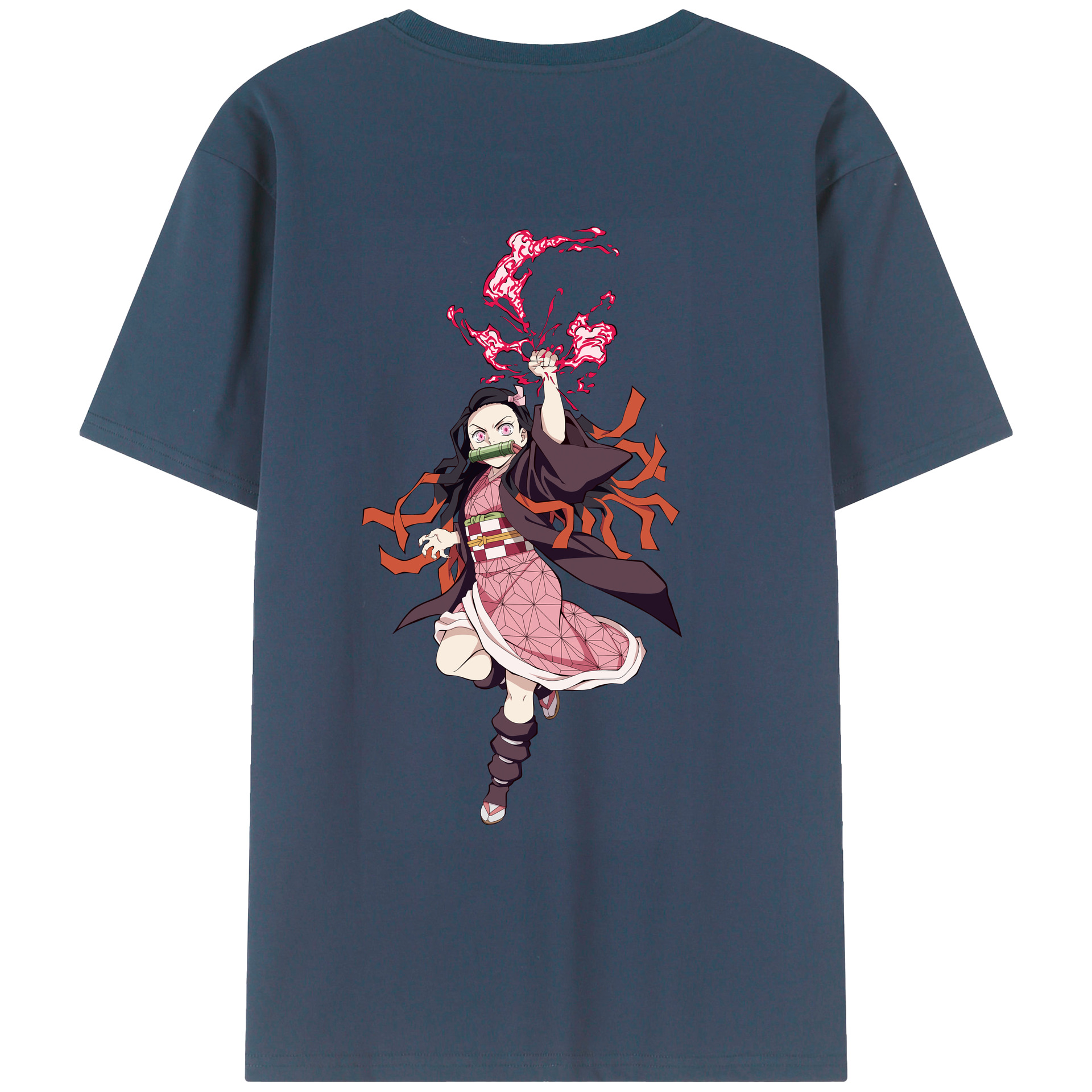 （画像用） 鬼滅の刃（きめつのやいば）竈門 禰󠄀豆子／かまど ねずこ Kamado Nezuko 綿100％ メンズ半袖Tシャツ（バックプリント） 通気性