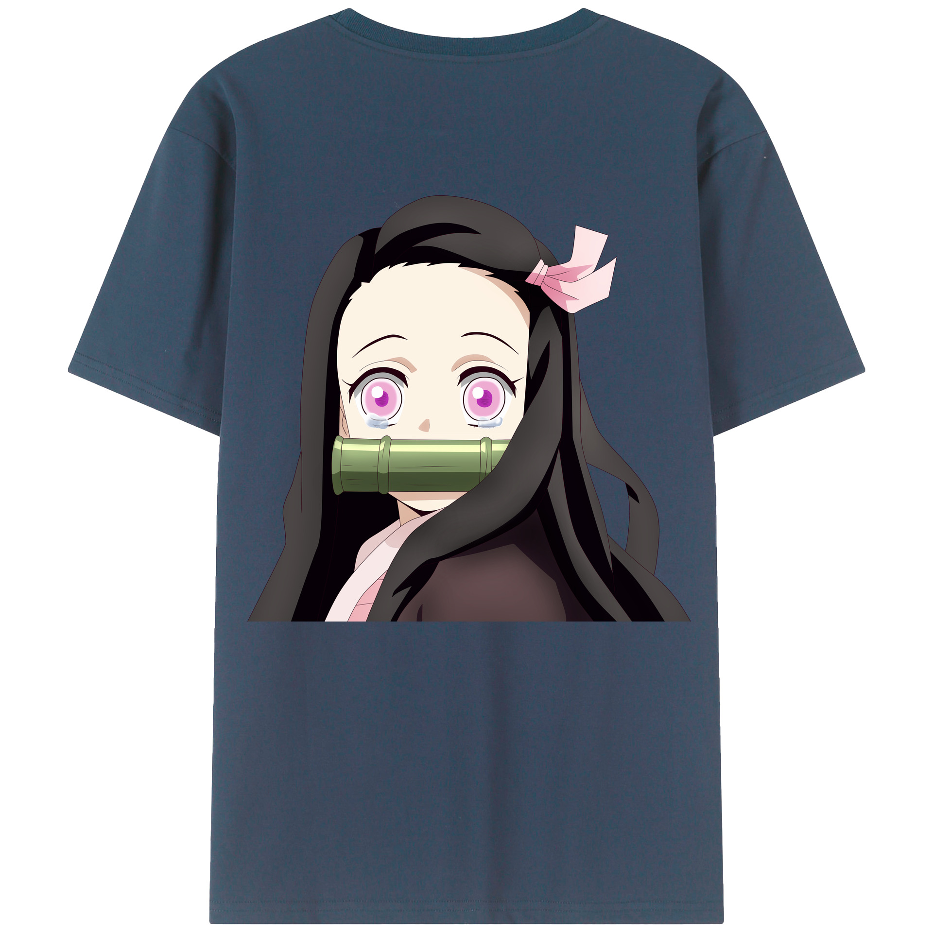 （画像用） 鬼滅の刃（きめつのやいば）竈門 禰󠄀豆子／かまど ねずこ Kamado Nezuko 綿100％ メンズ半袖Tシャツ（バックプリント） 通気性