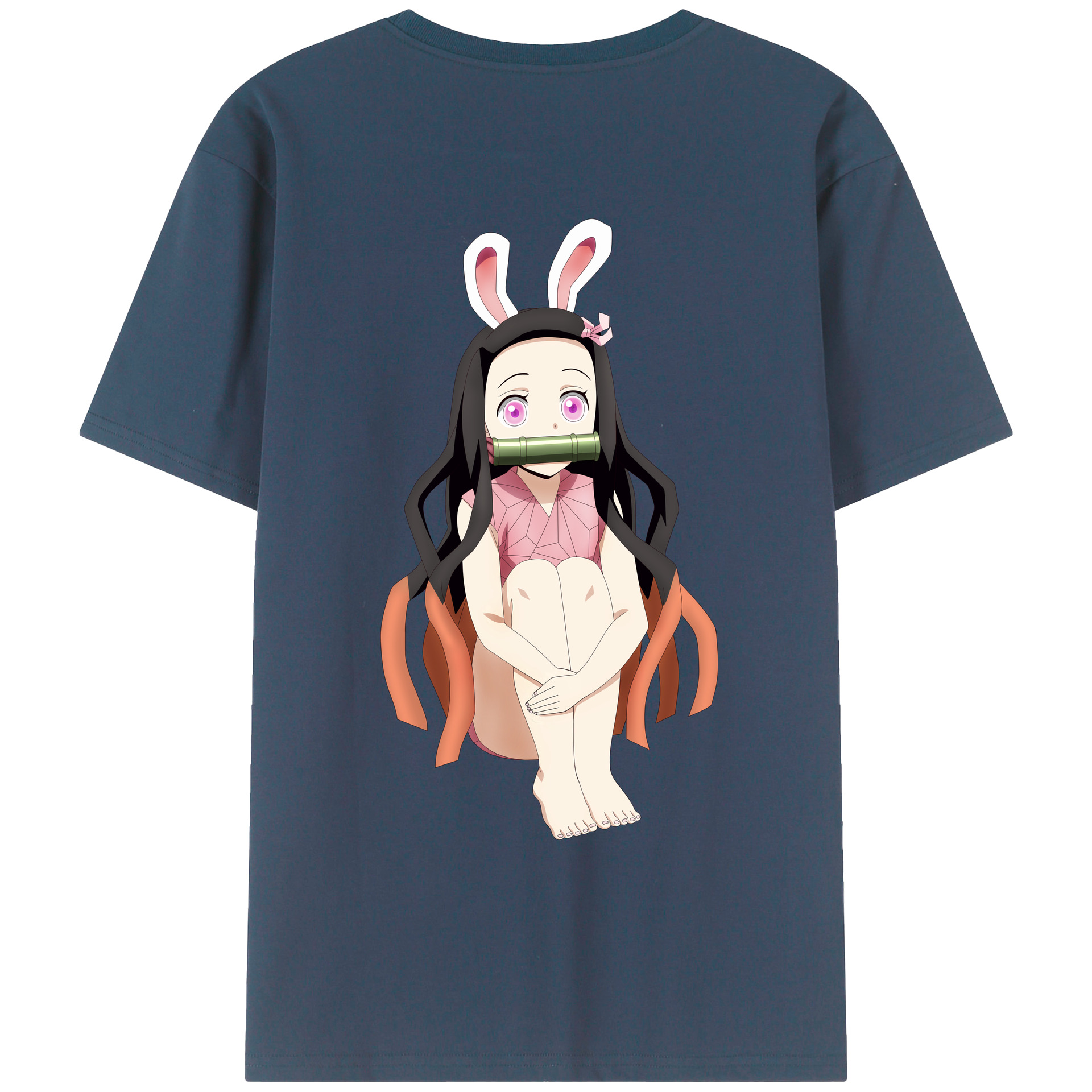 （画像用） 鬼滅の刃（きめつのやいば）竈門 禰󠄀豆子／かまど ねずこ Kamado Nezuko 綿100％ メンズ半袖Tシャツ（バックプリント） 通気性