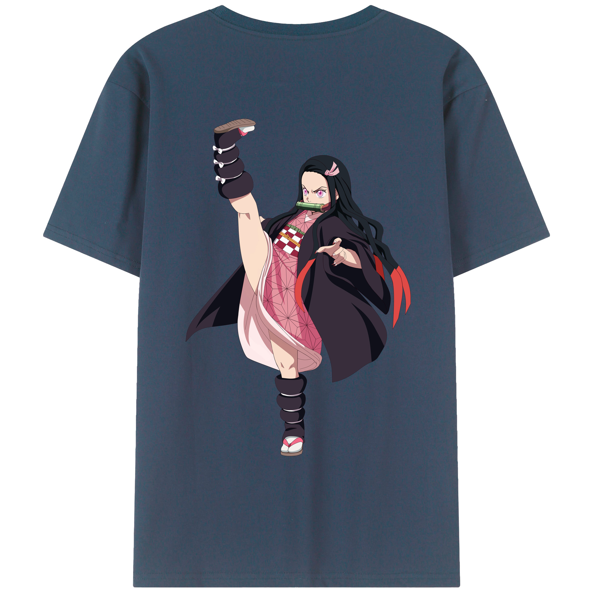 （画像用） 鬼滅の刃（きめつのやいば）竈門 禰󠄀豆子／かまど ねずこ Kamado Nezuko 綿100％ メンズ半袖Tシャツ（バックプリント） 通気性