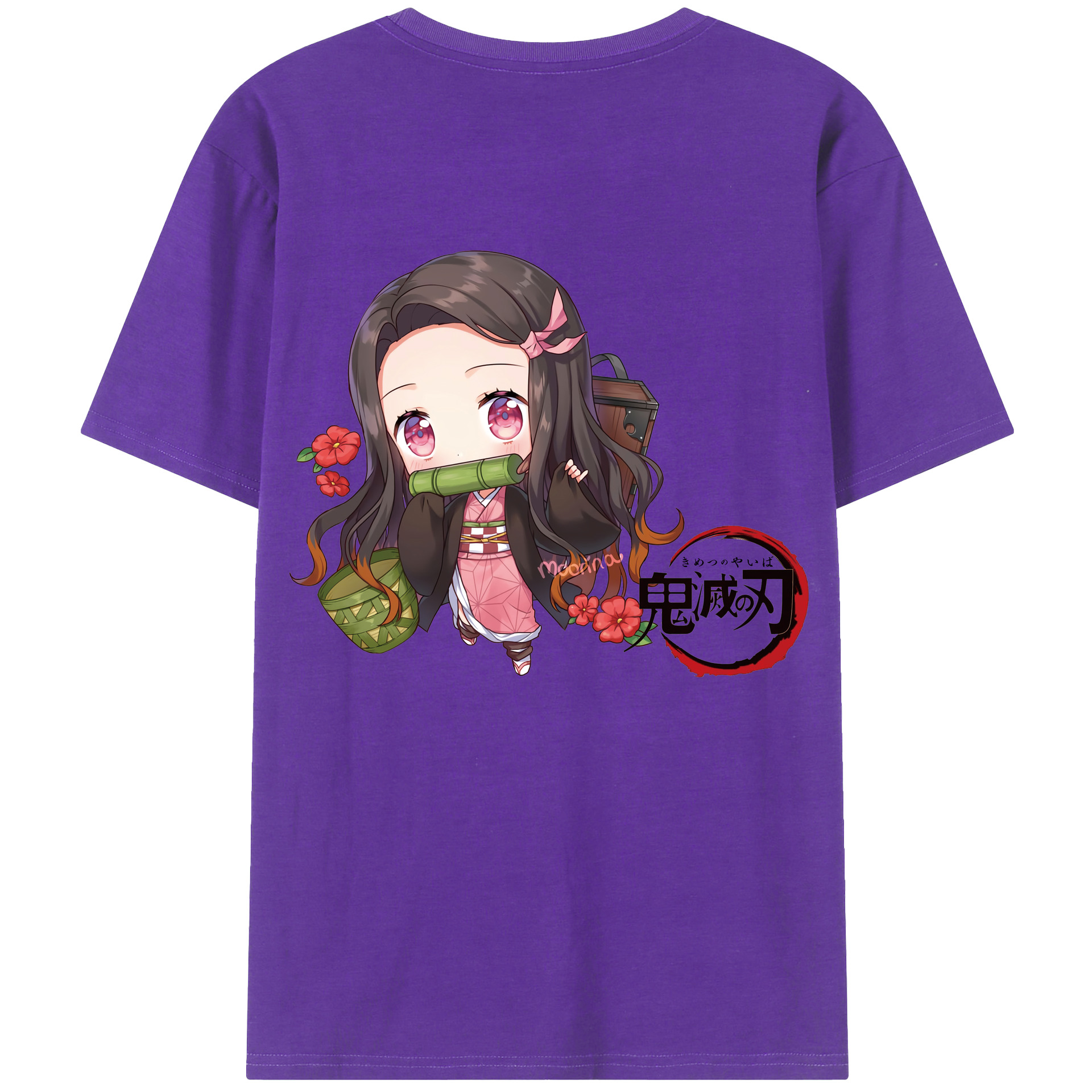 （画像用） 鬼滅の刃（きめつのやいば）竈門 禰󠄀豆子／かまど ねずこ Kamado Nezuko 綿100％ メンズ半袖Tシャツ（バックプリント） 通気性
